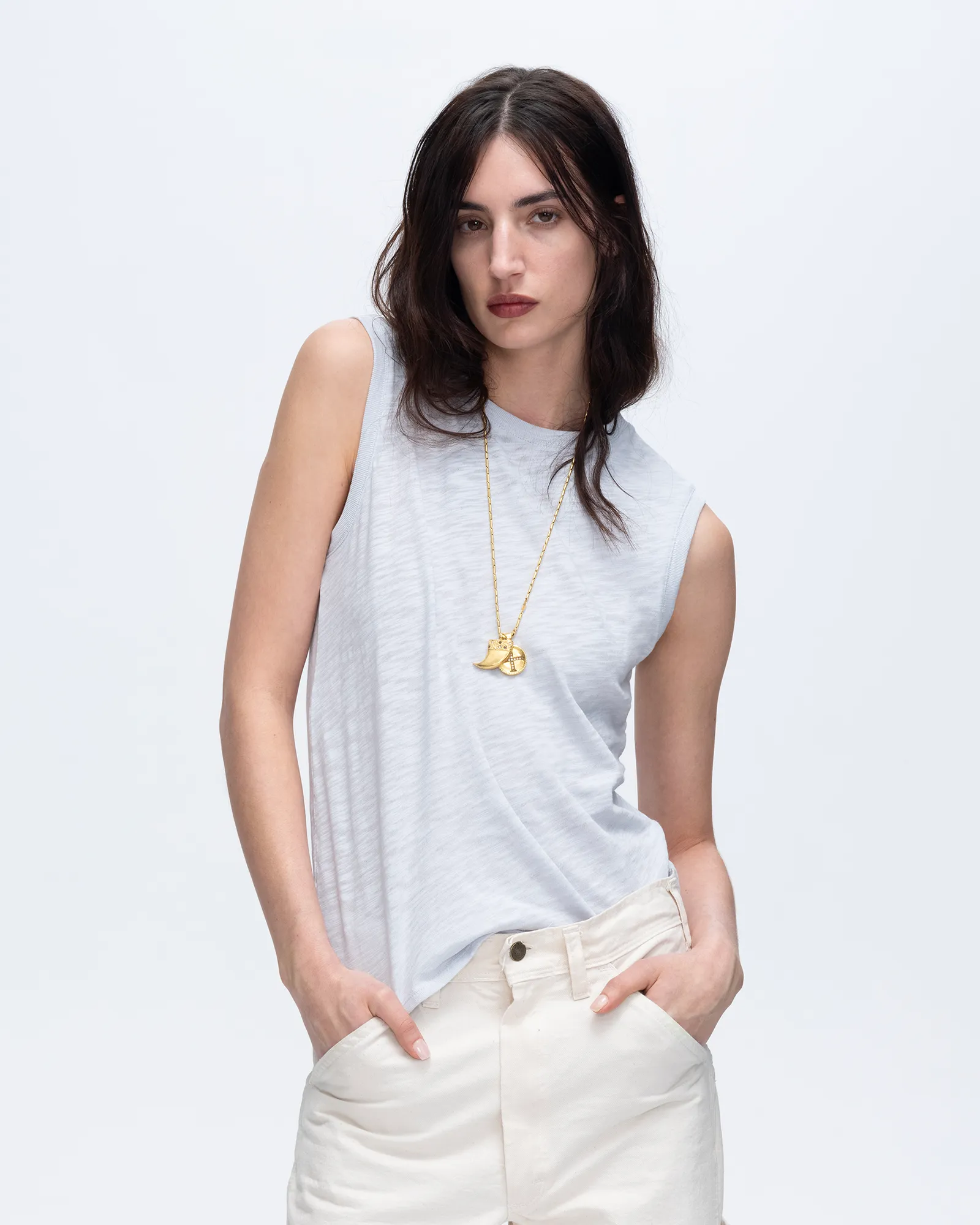 Slub Jersey Sleeveless Schoolboy - Powder Blue chill tone