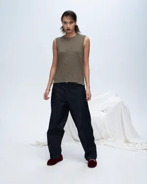 Slub Jersey Sleeveless Schoolboy Tee - Army street feel