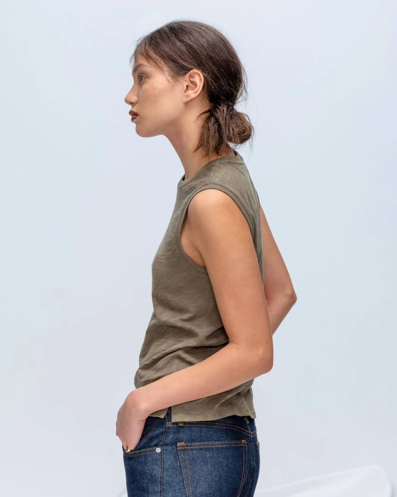 Slub Jersey Sleeveless Schoolboy Tee - Army weekend vibe