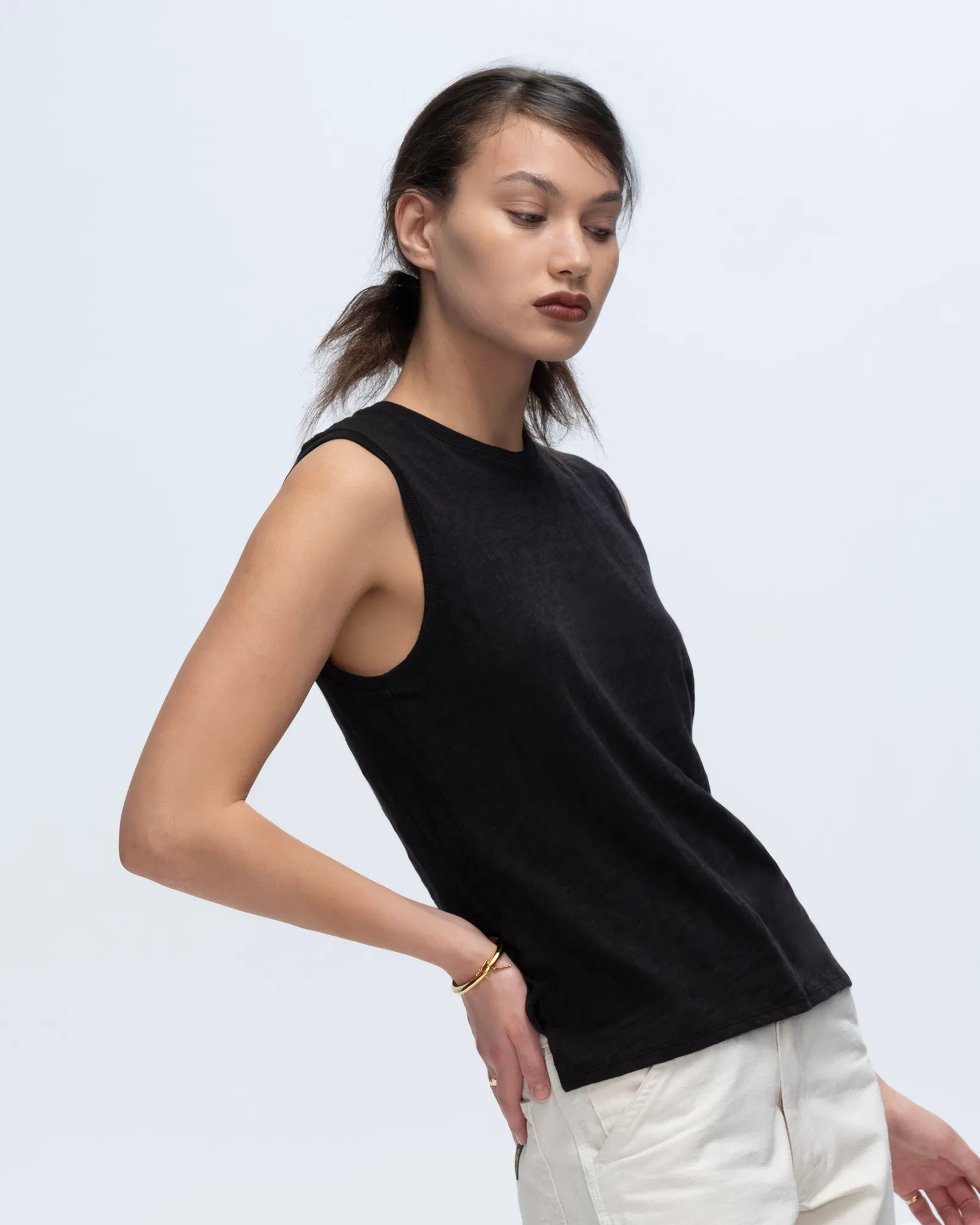 Slub Jersey Sleeveless Schoolboy Tee - Black fresh start