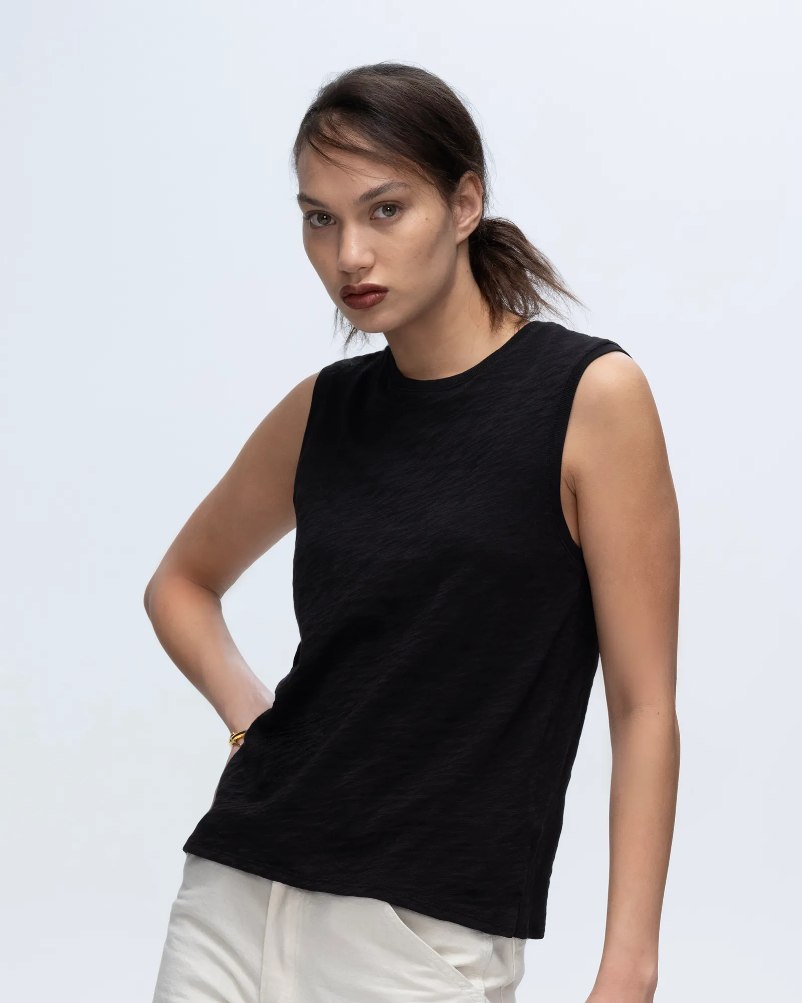 Slub Jersey Sleeveless Schoolboy Tee - Black chill flow
