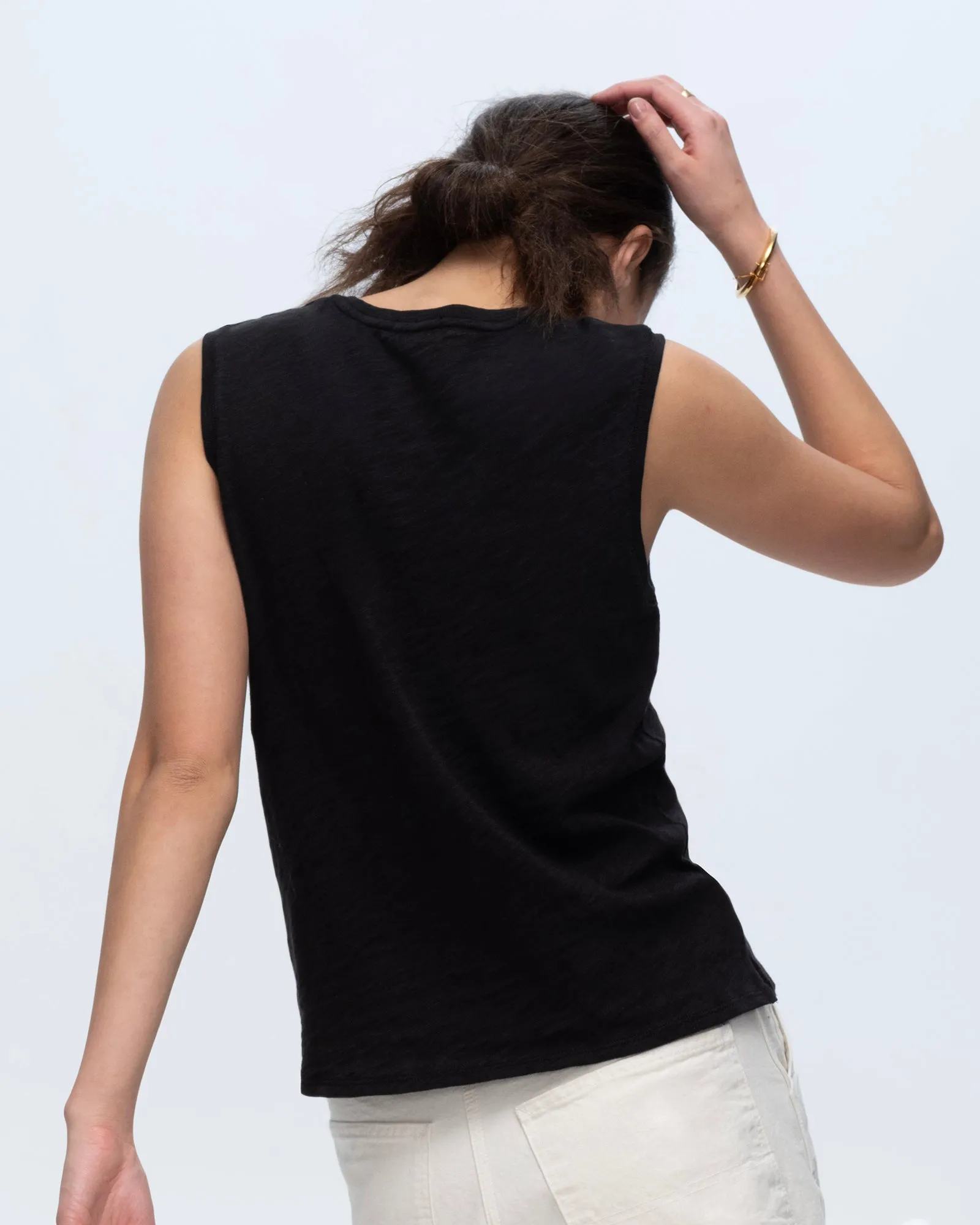Slub Jersey Sleeveless Schoolboy Tee - Black smooth line