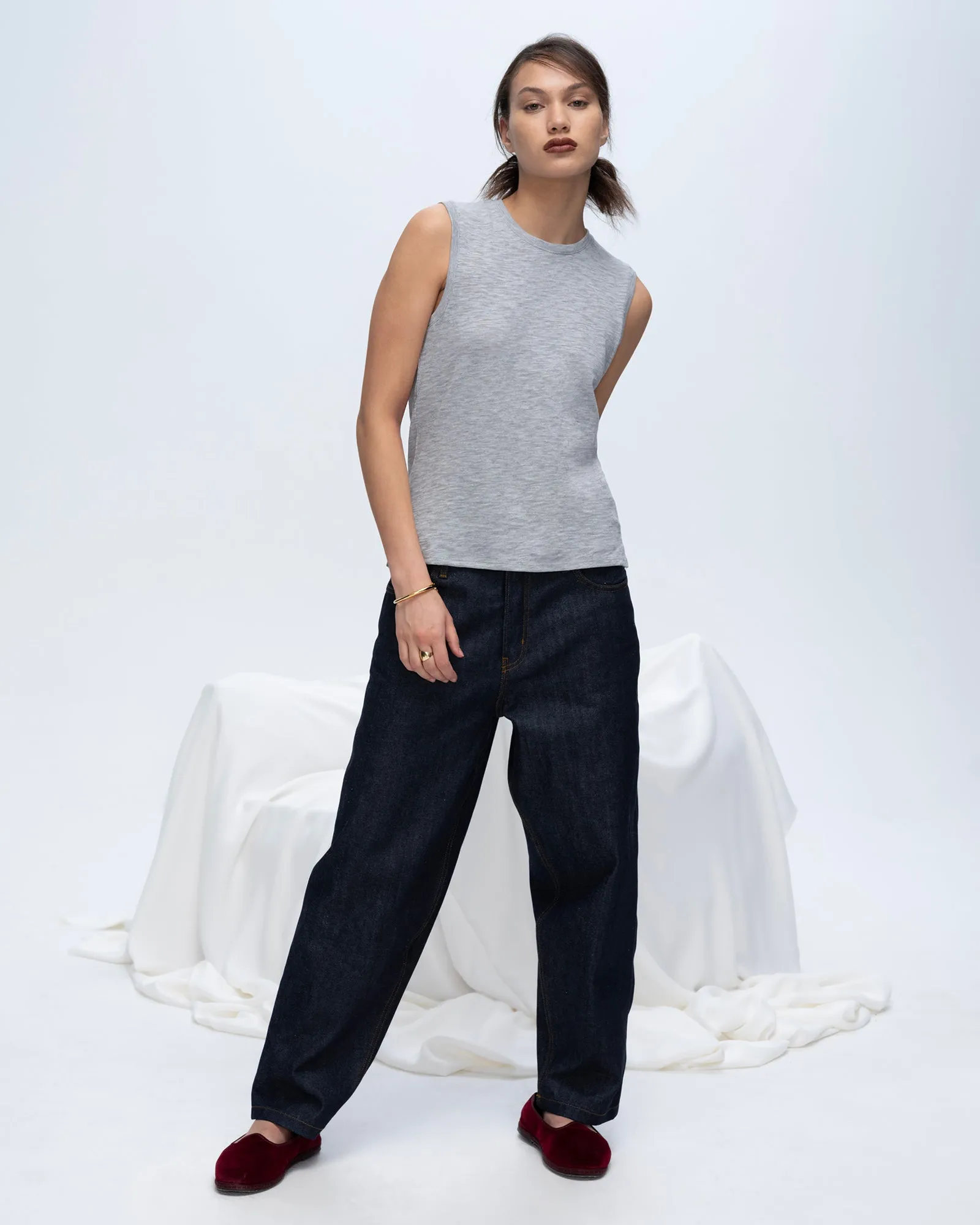 Slub Jersey Sleeveless Schoolboy Tee - Heather Grey classic fit