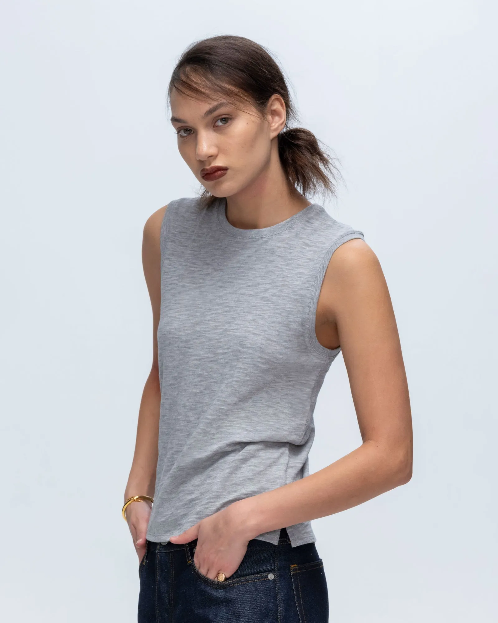 Slub Jersey Sleeveless Schoolboy Tee - Heather Grey dance ready