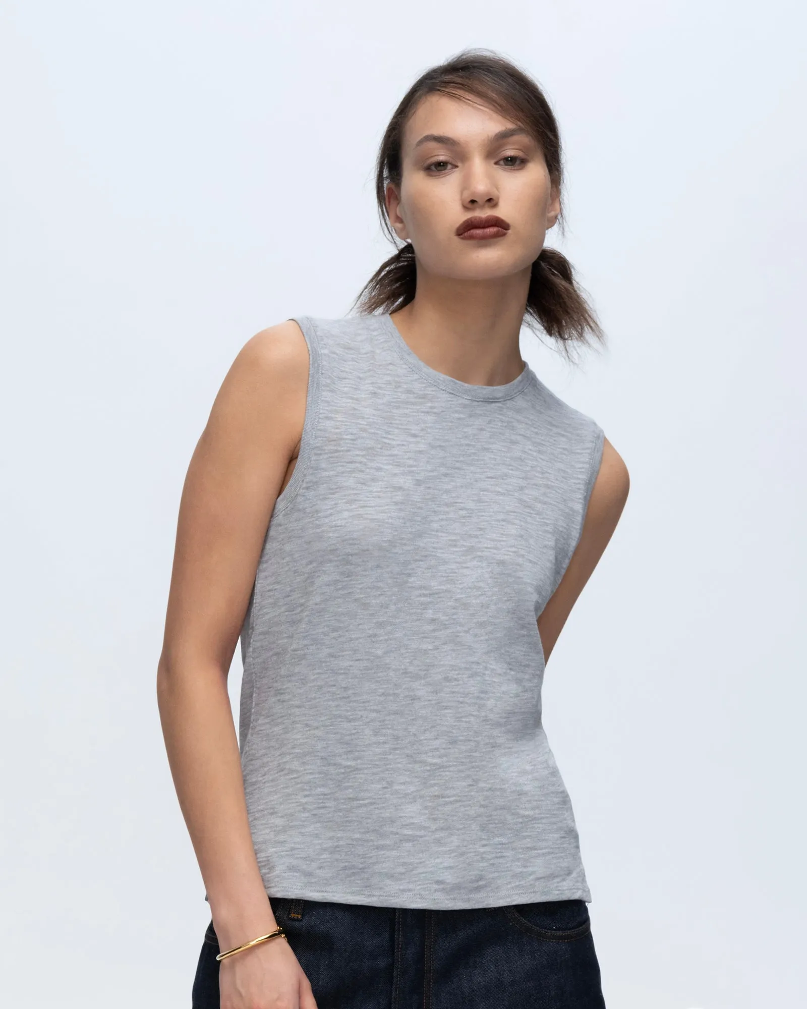 Slub Jersey Sleeveless Schoolboy Tee - Heather Grey modern vibe