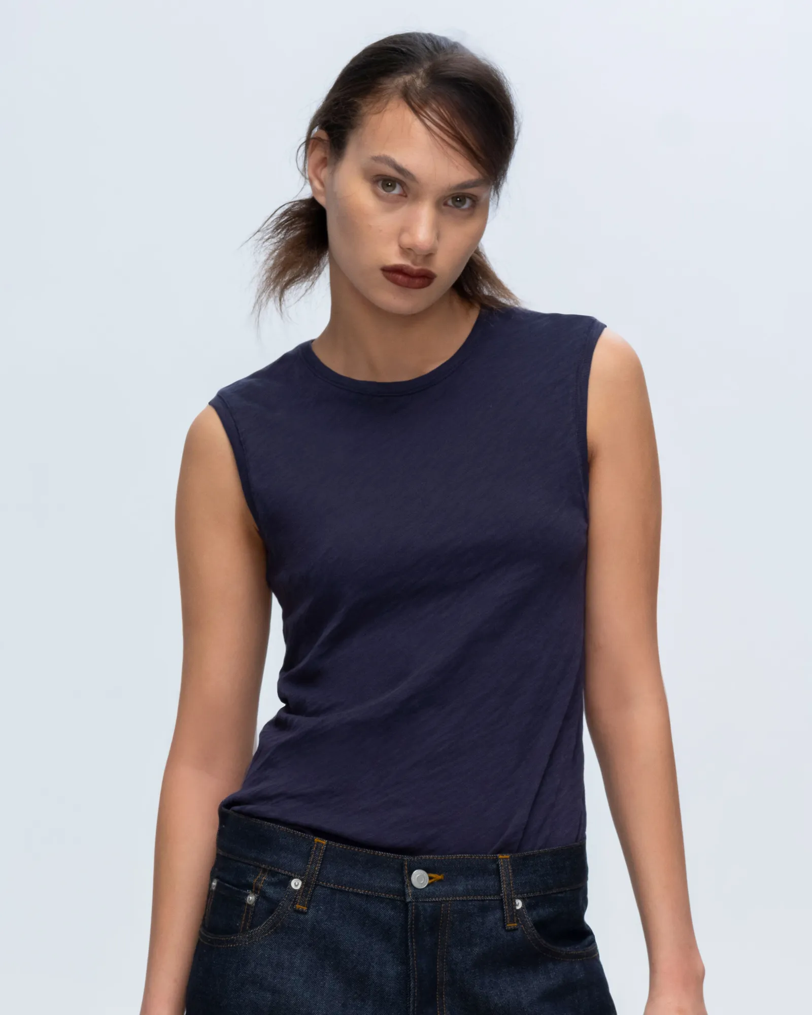 Slub Jersey Sleeveless Schoolboy Tee - Midnight night mode