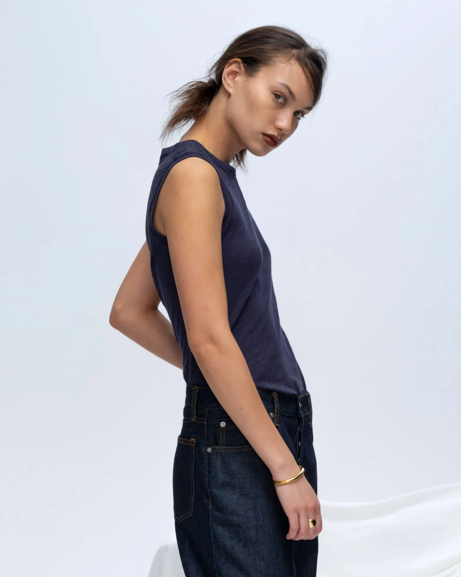 Slub Jersey Sleeveless Schoolboy Tee - Midnight dream zone