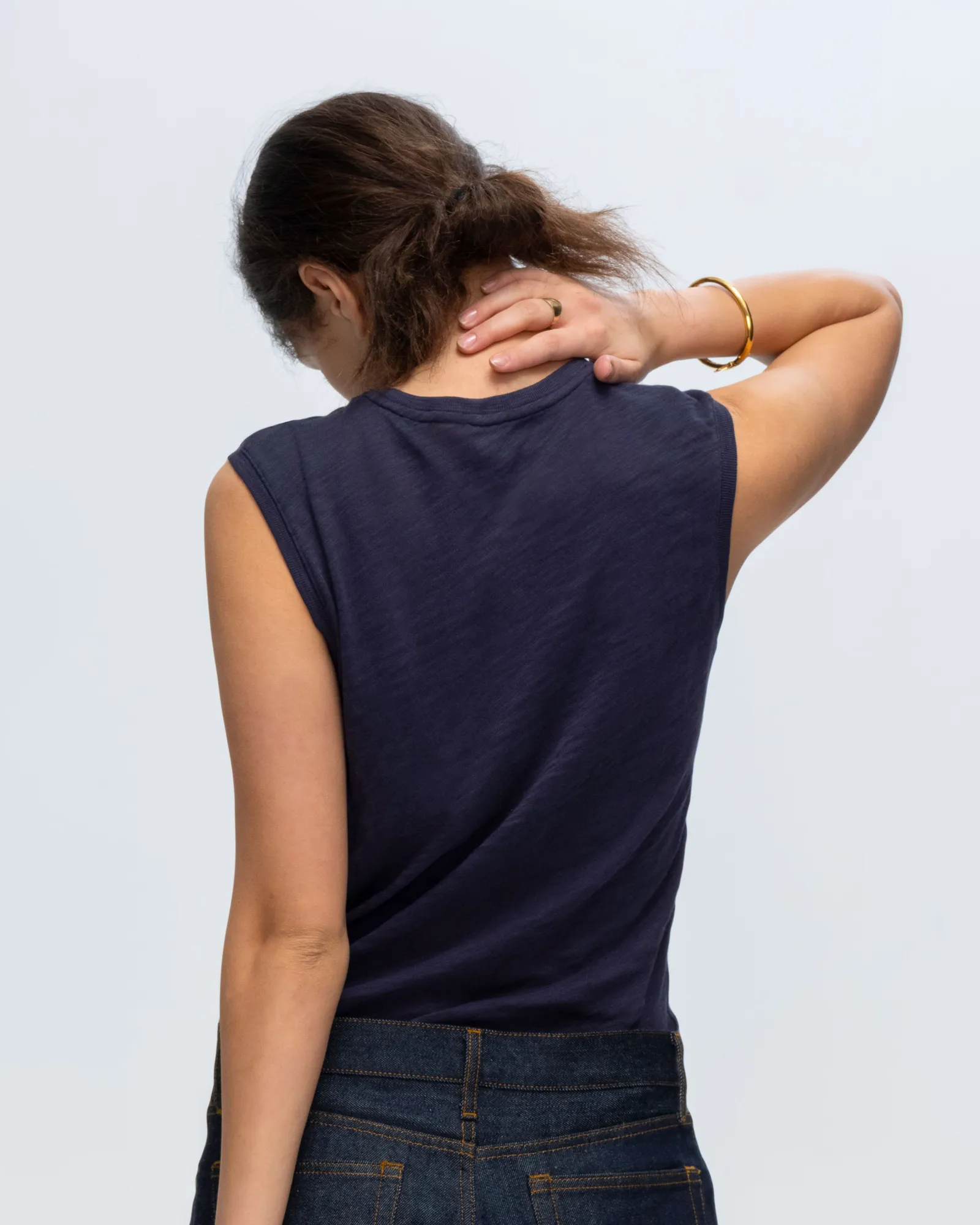 Slub Jersey Sleeveless Schoolboy Tee - Midnight calm wear