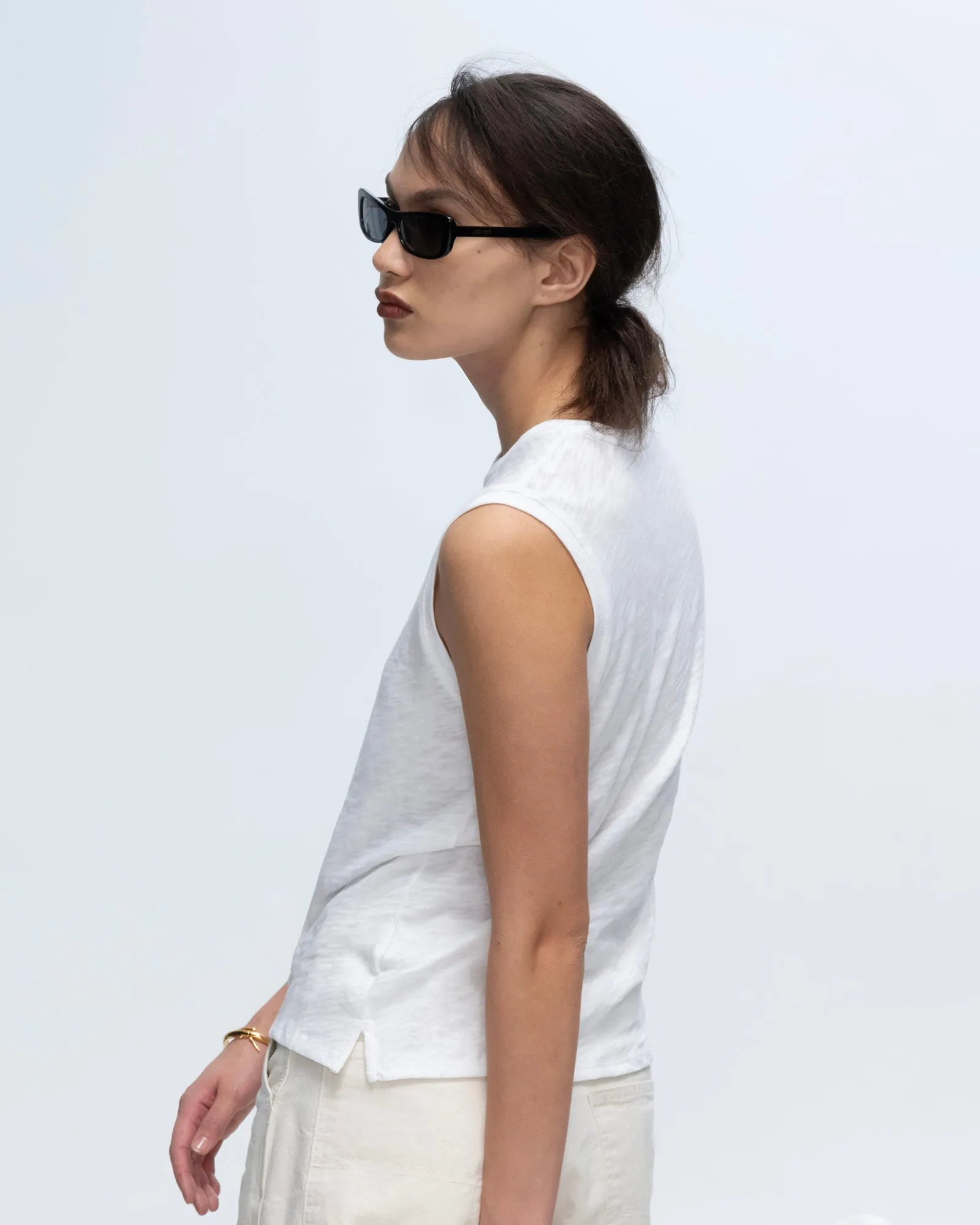 Slub Jersey Sleeveless Schoolboy Tee - White shape core