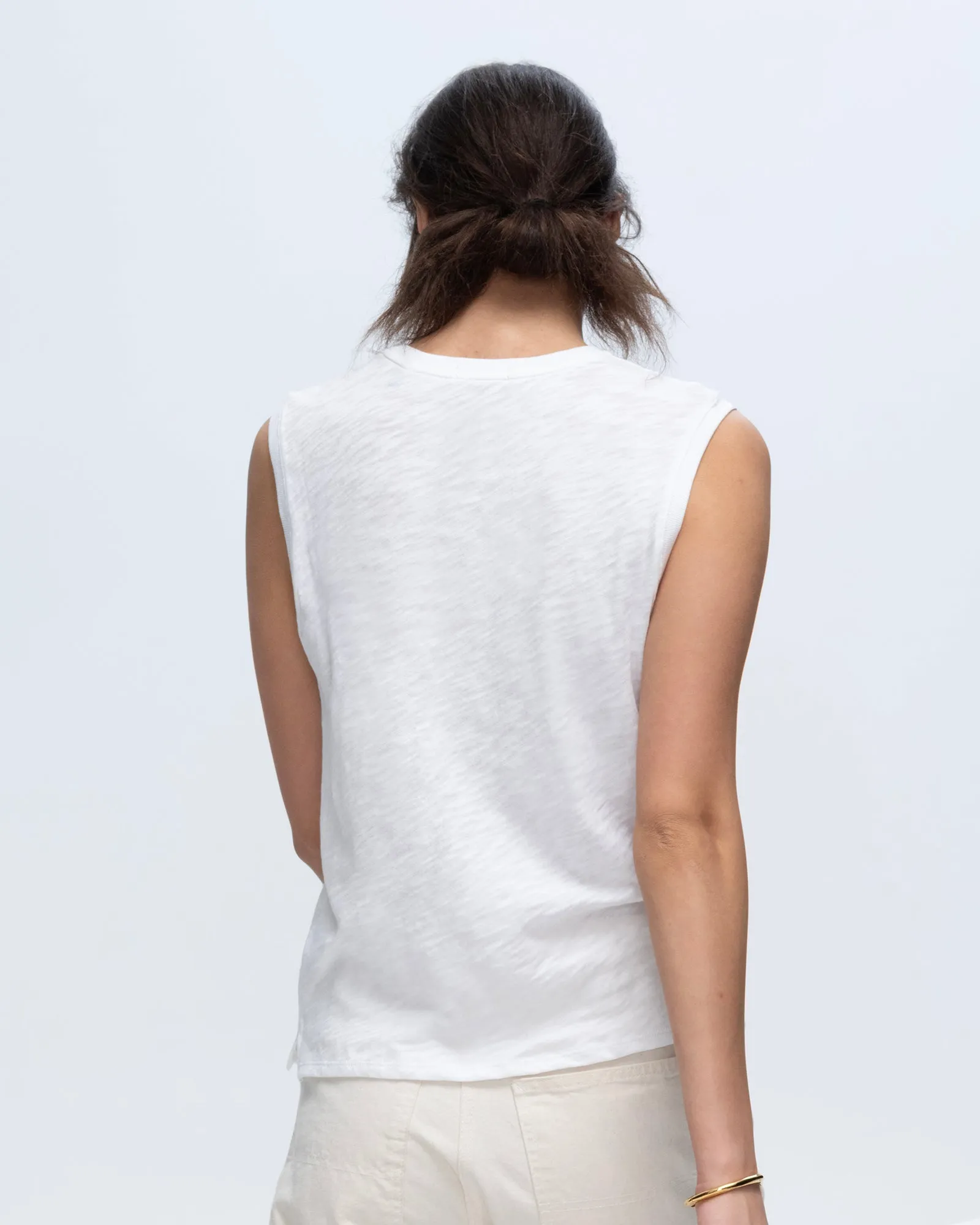 Slub Jersey Sleeveless Schoolboy Tee - White street ease