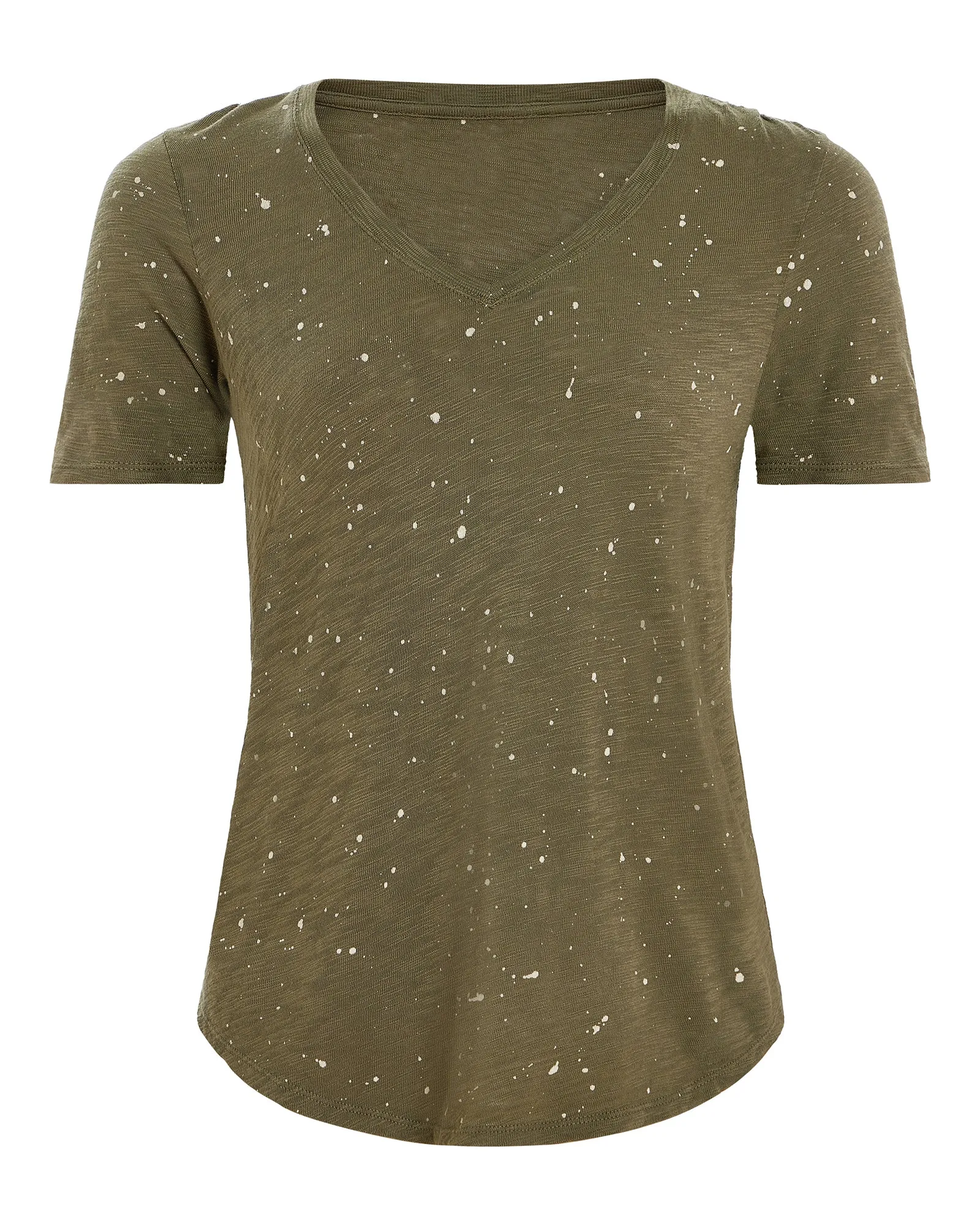Slub Jersey Splatter Paint Classic Short Sleeve V-Neck Tee - Army-Faded Dune daily charm