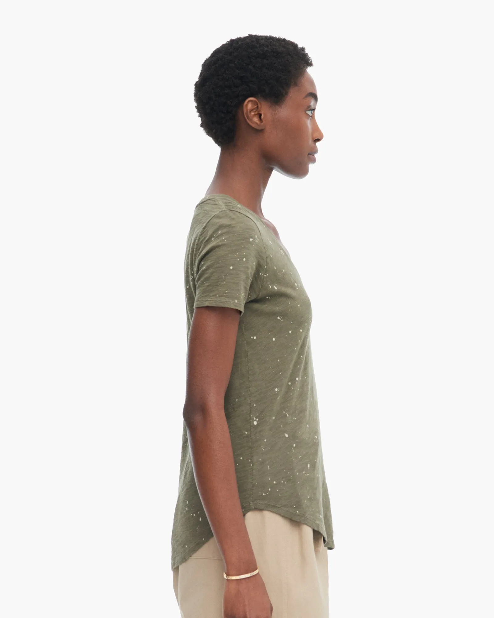 Slub Jersey Splatter Paint Classic Short Sleeve V-Neck Tee - Army-Faded Dune freedom mode