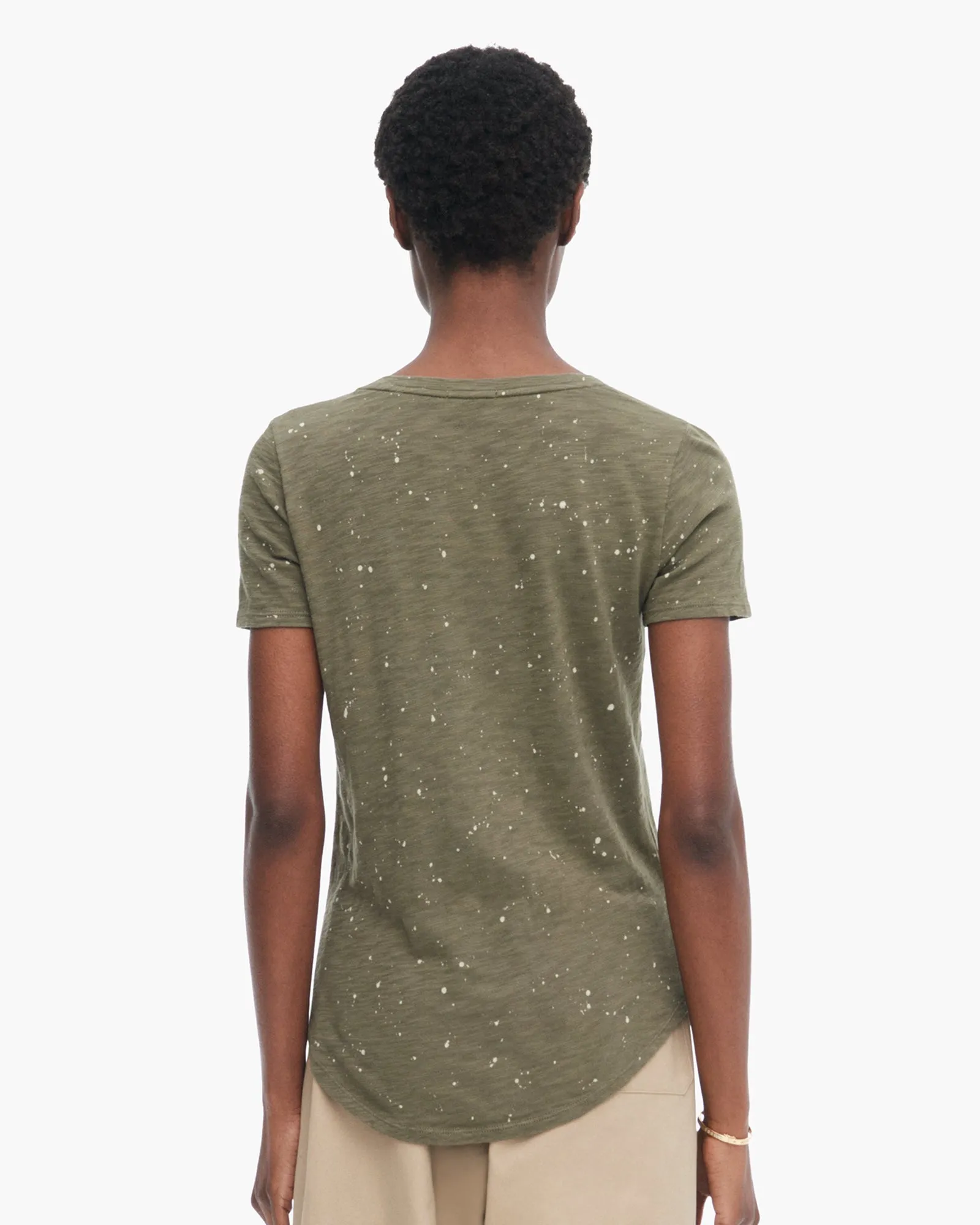 Slub Jersey Splatter Paint Classic Short Sleeve V-Neck Tee - Army-Faded Dune urban tone