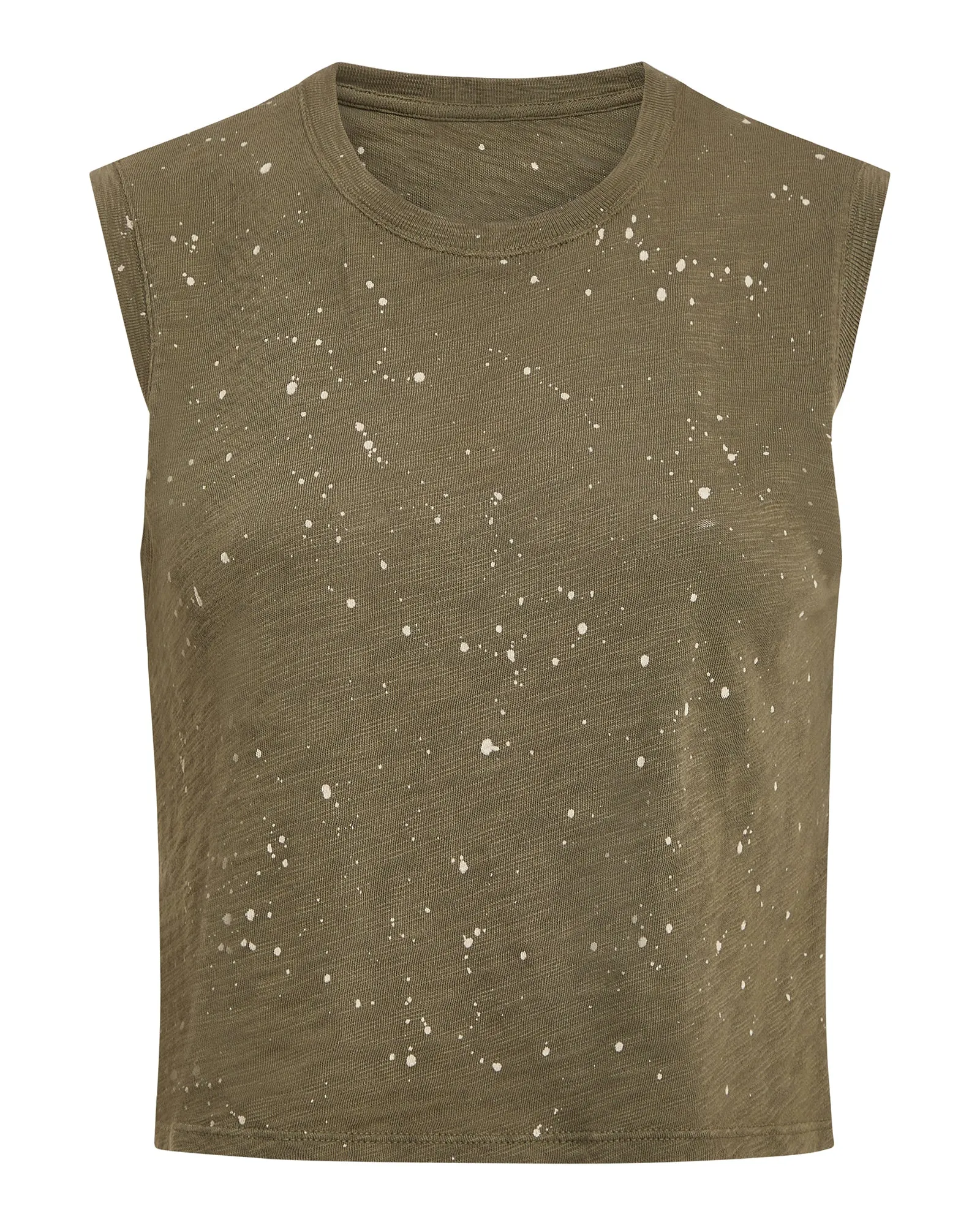 Slub Jersey Splatter Paint Cropped Sleeveless Schoolboy - Army-Faded Dune shape line