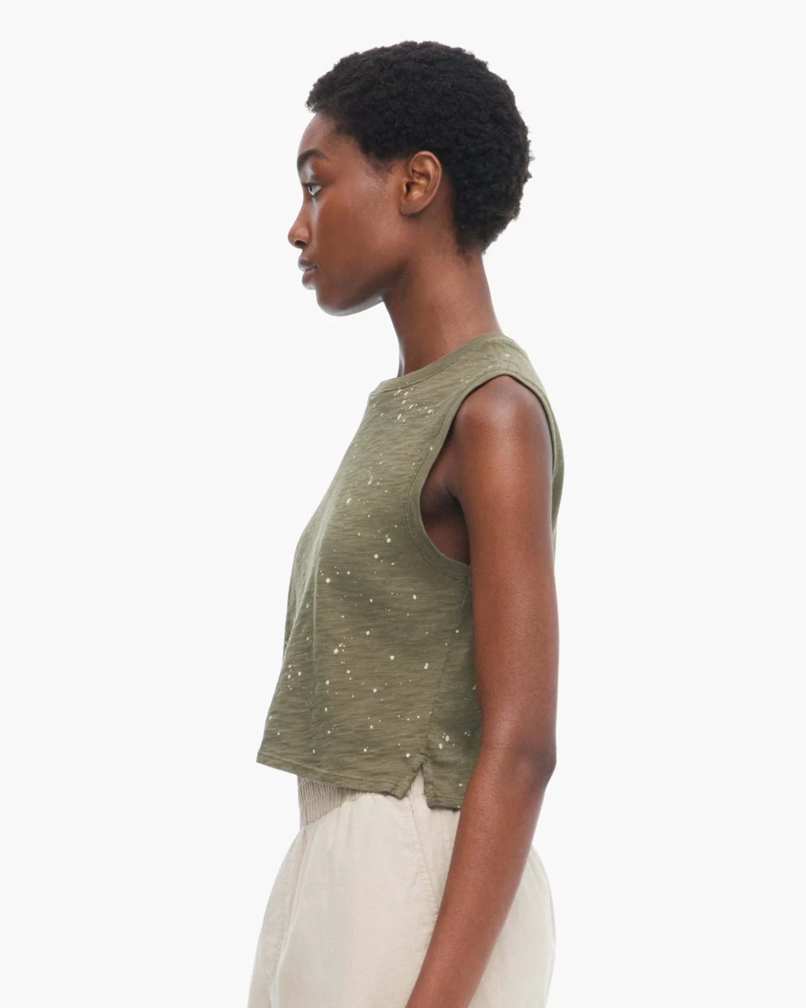 Slub Jersey Splatter Paint Cropped Sleeveless Schoolboy - Army-Faded Dune body ease