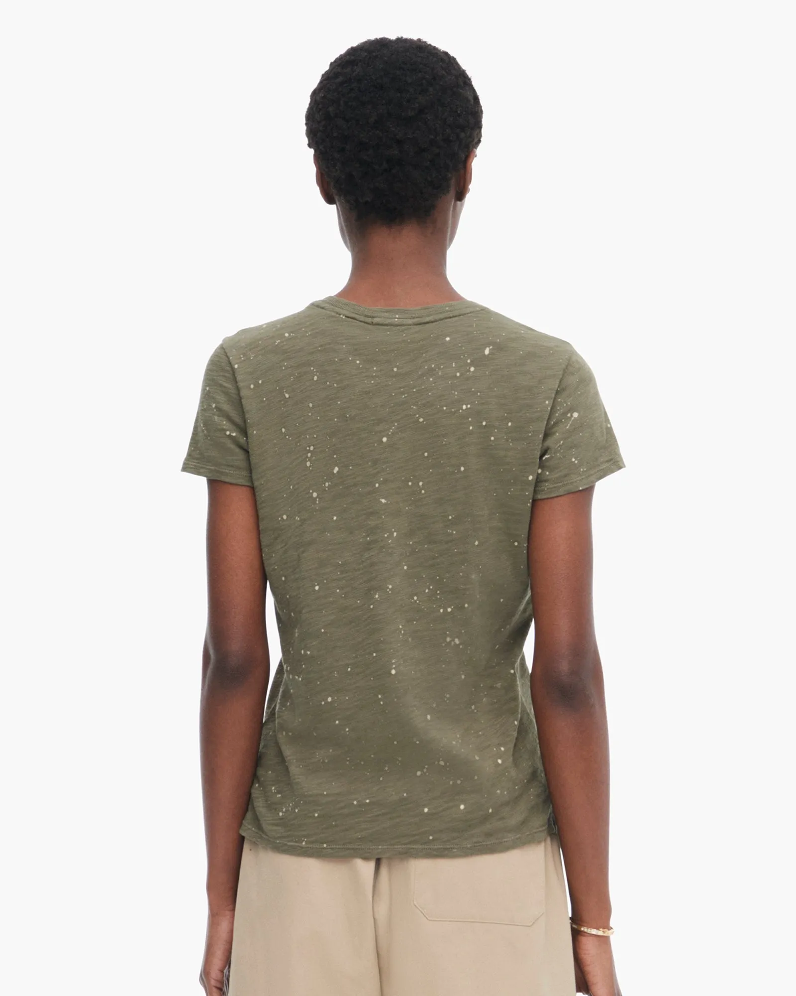 Slub Jersey Splatter Paint Schoolboy Short Sleeve Crew Neck Tee - Army-Faded Dune calm chic