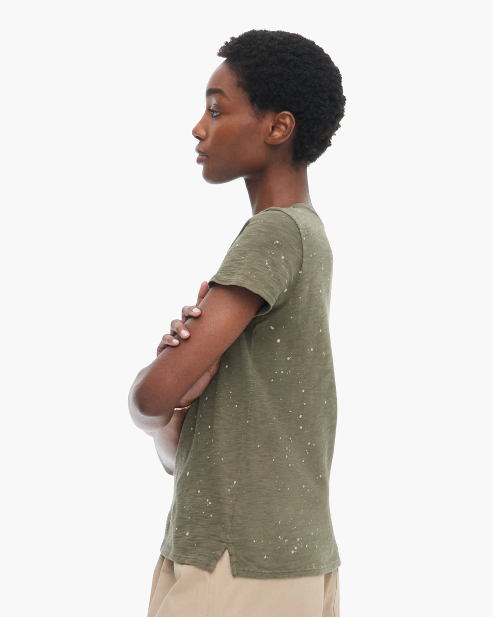 Slub Jersey Splatter Paint Schoolboy Short Sleeve Crew Neck Tee - Army-Faded Dune go mode