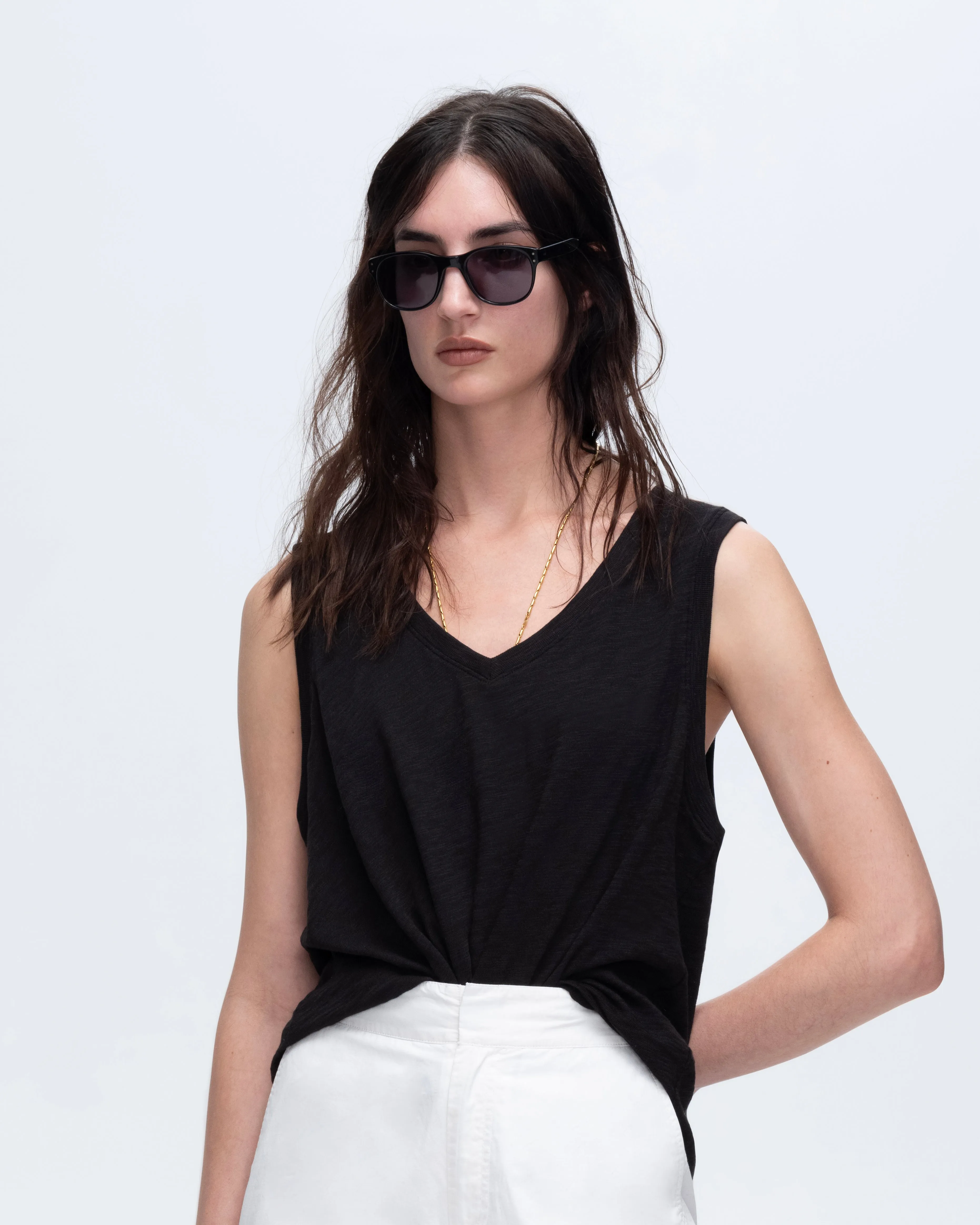 Slub Jersey V-Neck Tank - Black urban mode
