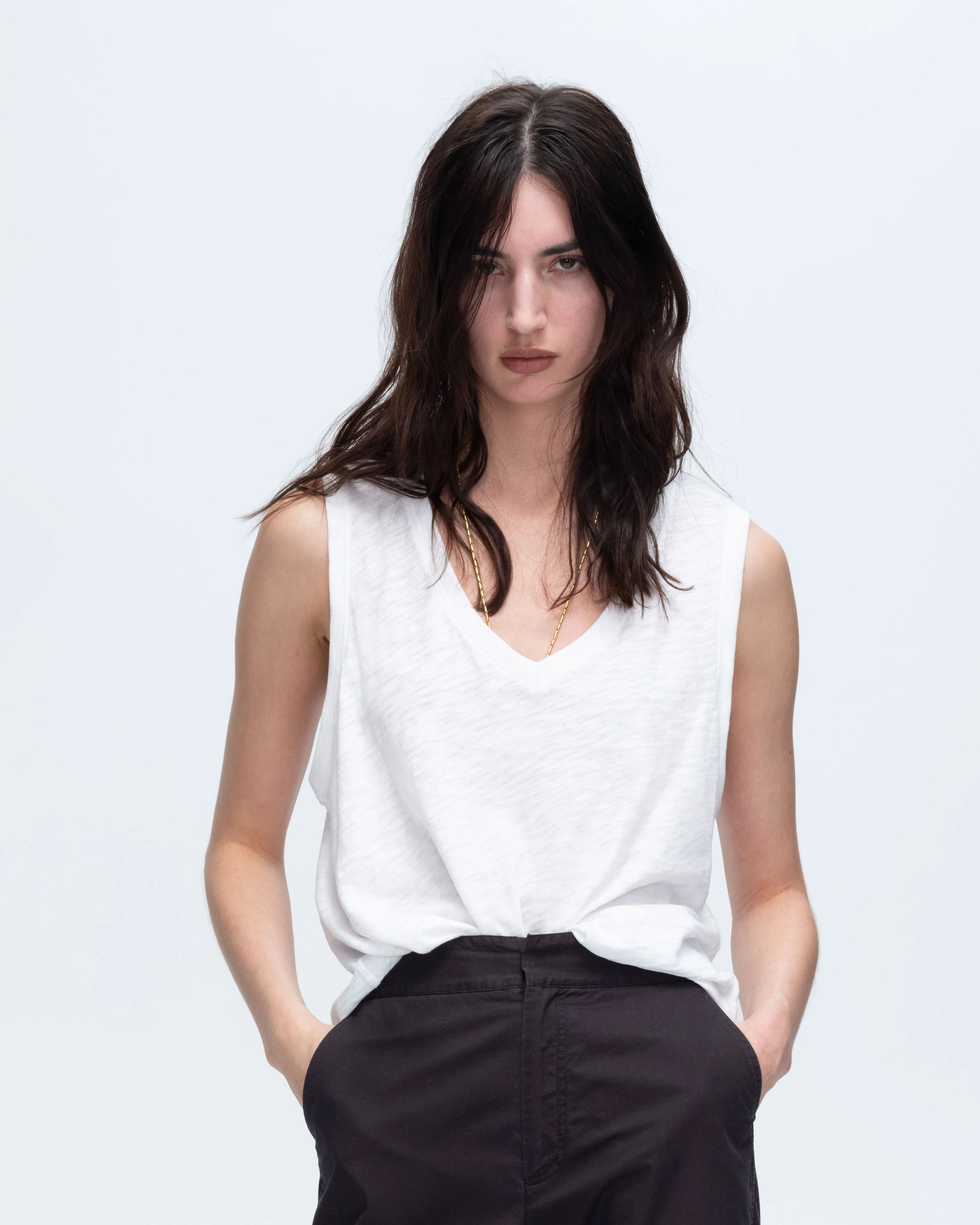 Slub Jersey V-Neck Tank - White shape core