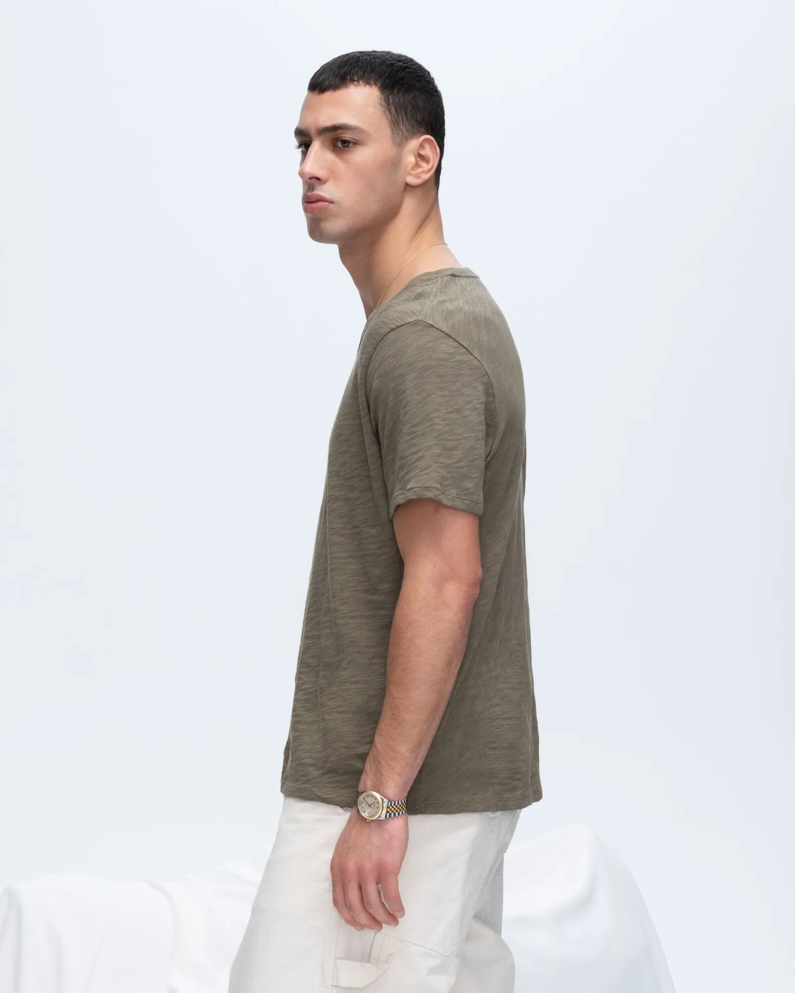 Slub Jersey V-Neck Tee - Army metro style