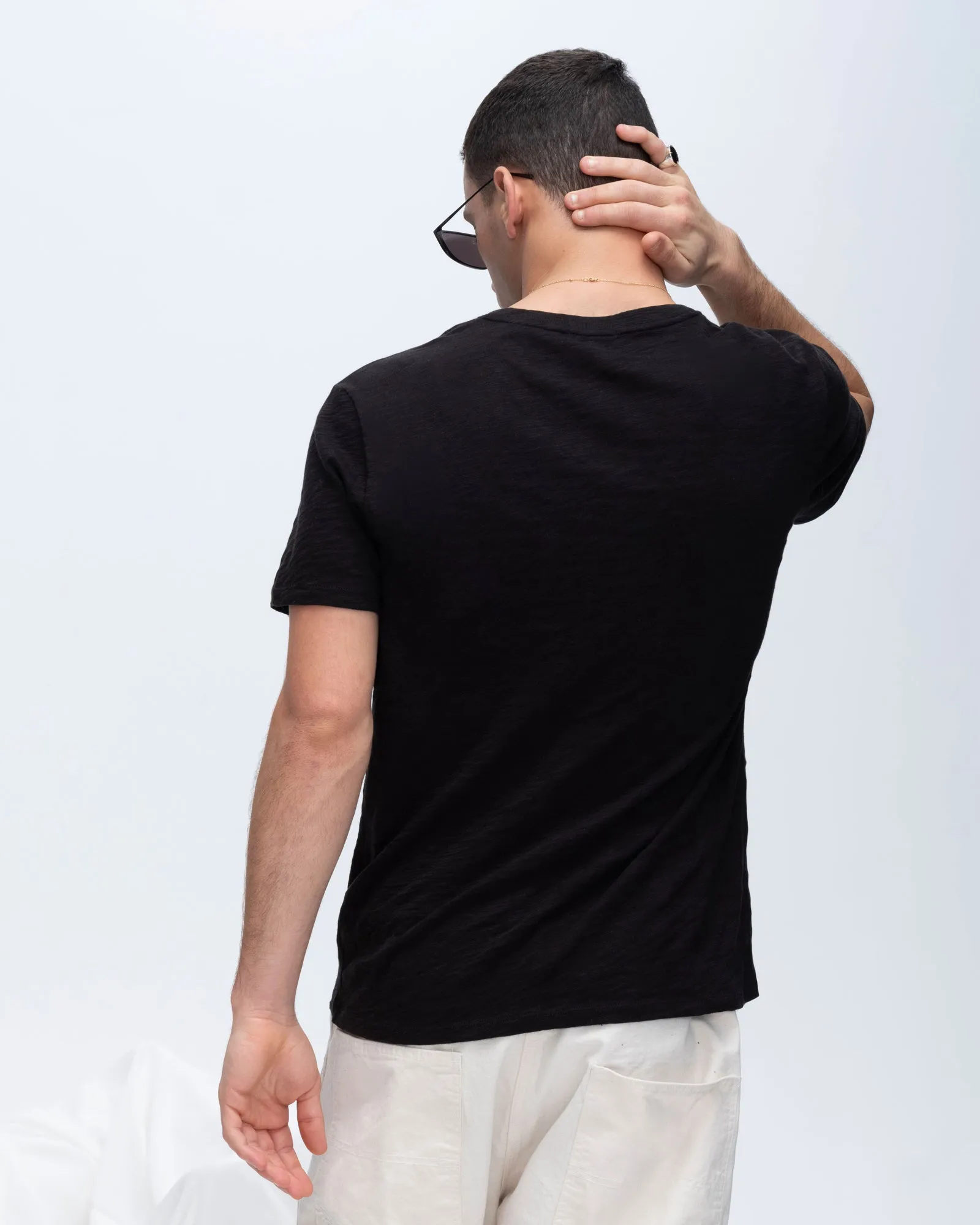 Slub Jersey V-Neck Tee - Black style voice