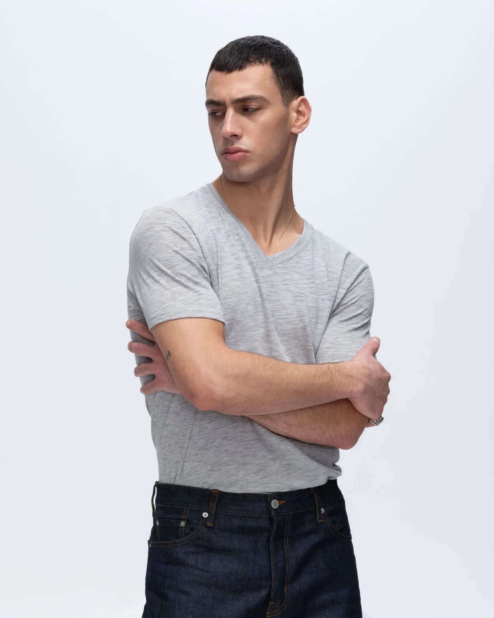 Slub Jersey V-Neck Tee - Heather Grey classic touch