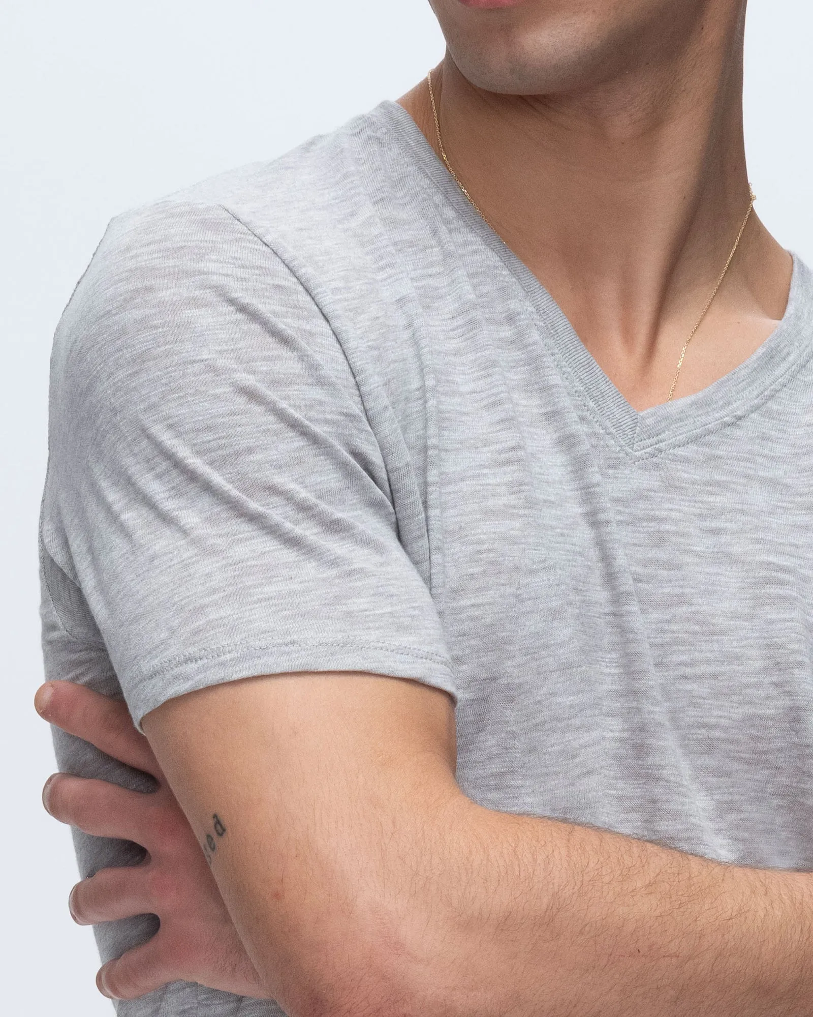 Slub Jersey V-Neck Tee - Heather Grey happy wear