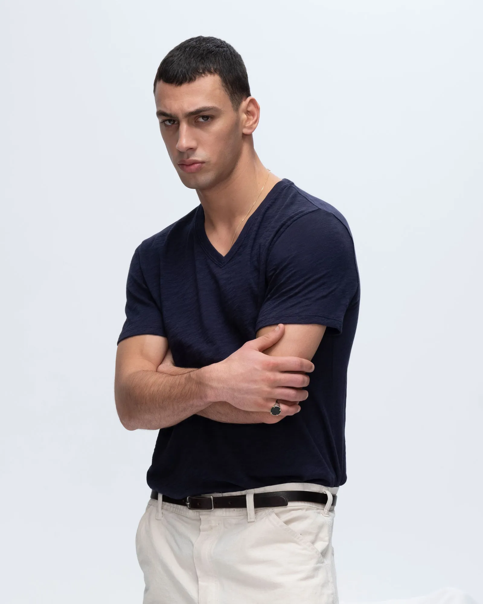 Slub Jersey V-Neck Tee - Midnight active vibe