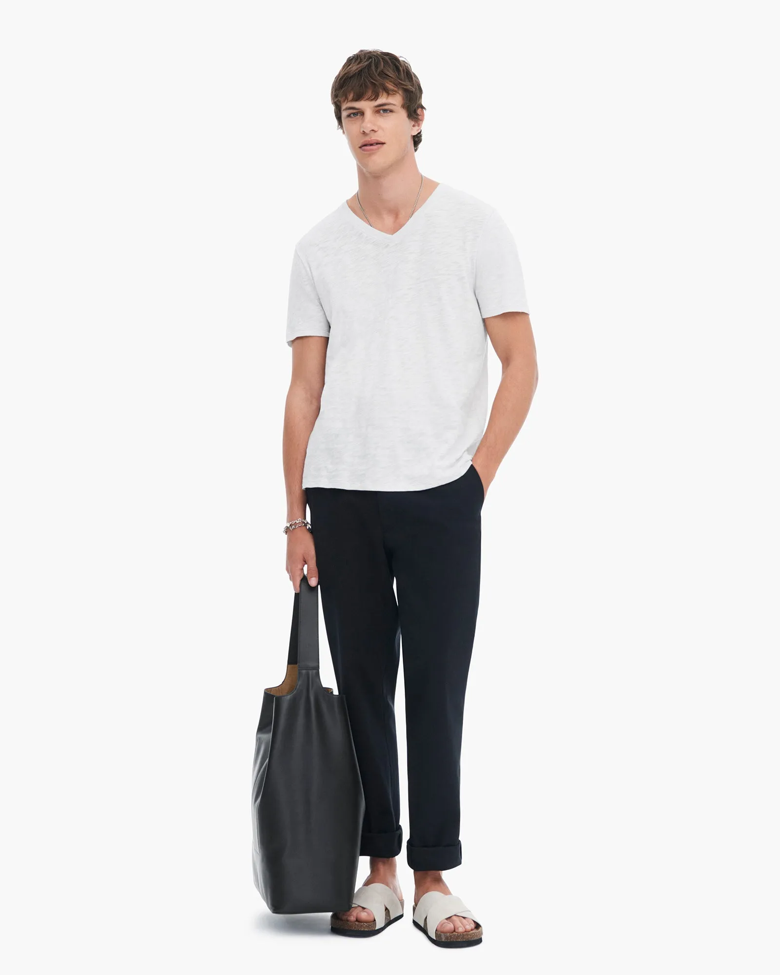 Slub Jersey V-Neck Tee - Silver easy match