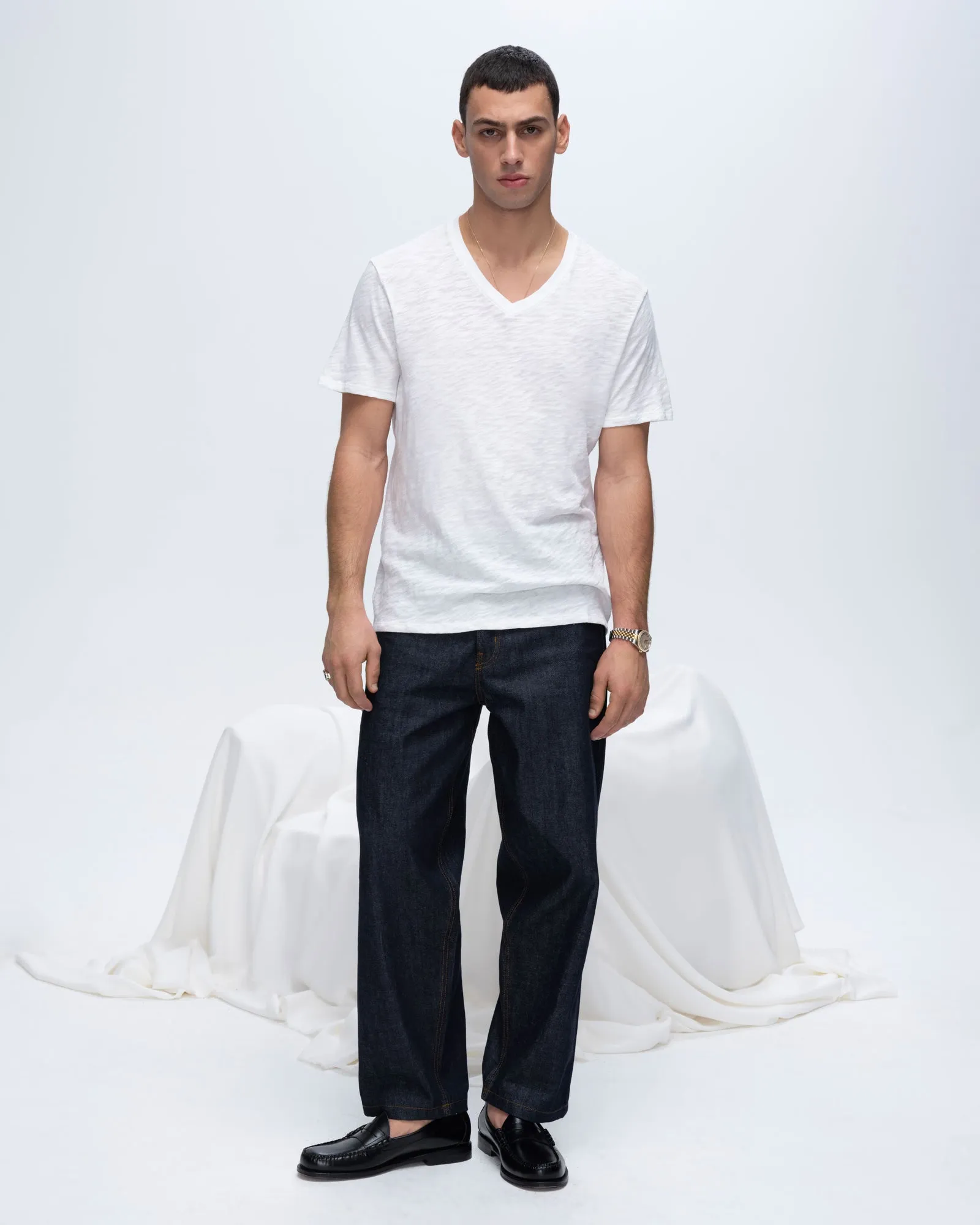Slub Jersey V-Neck Tee - White cloud touch