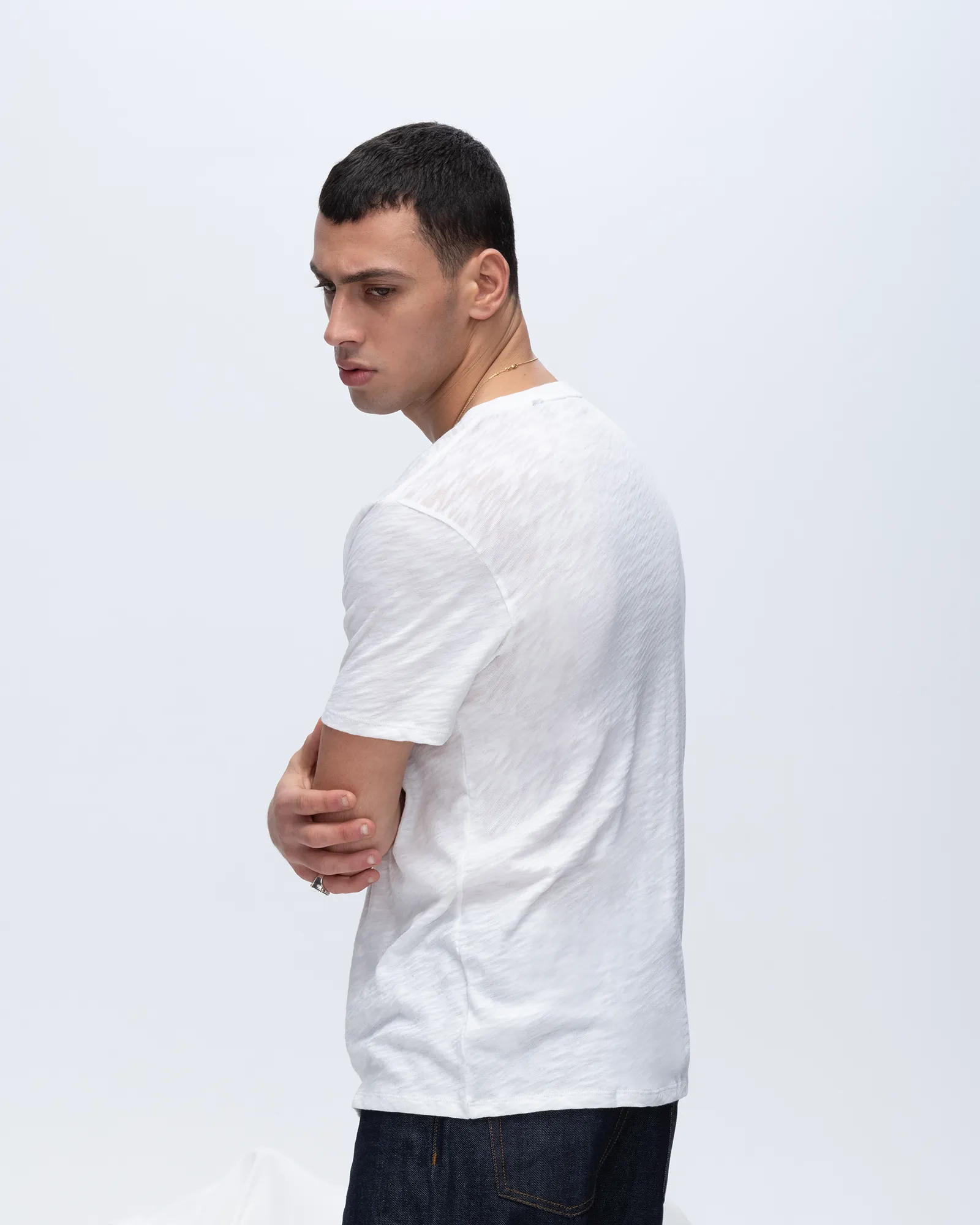 Slub Jersey V-Neck Tee - White clean lines