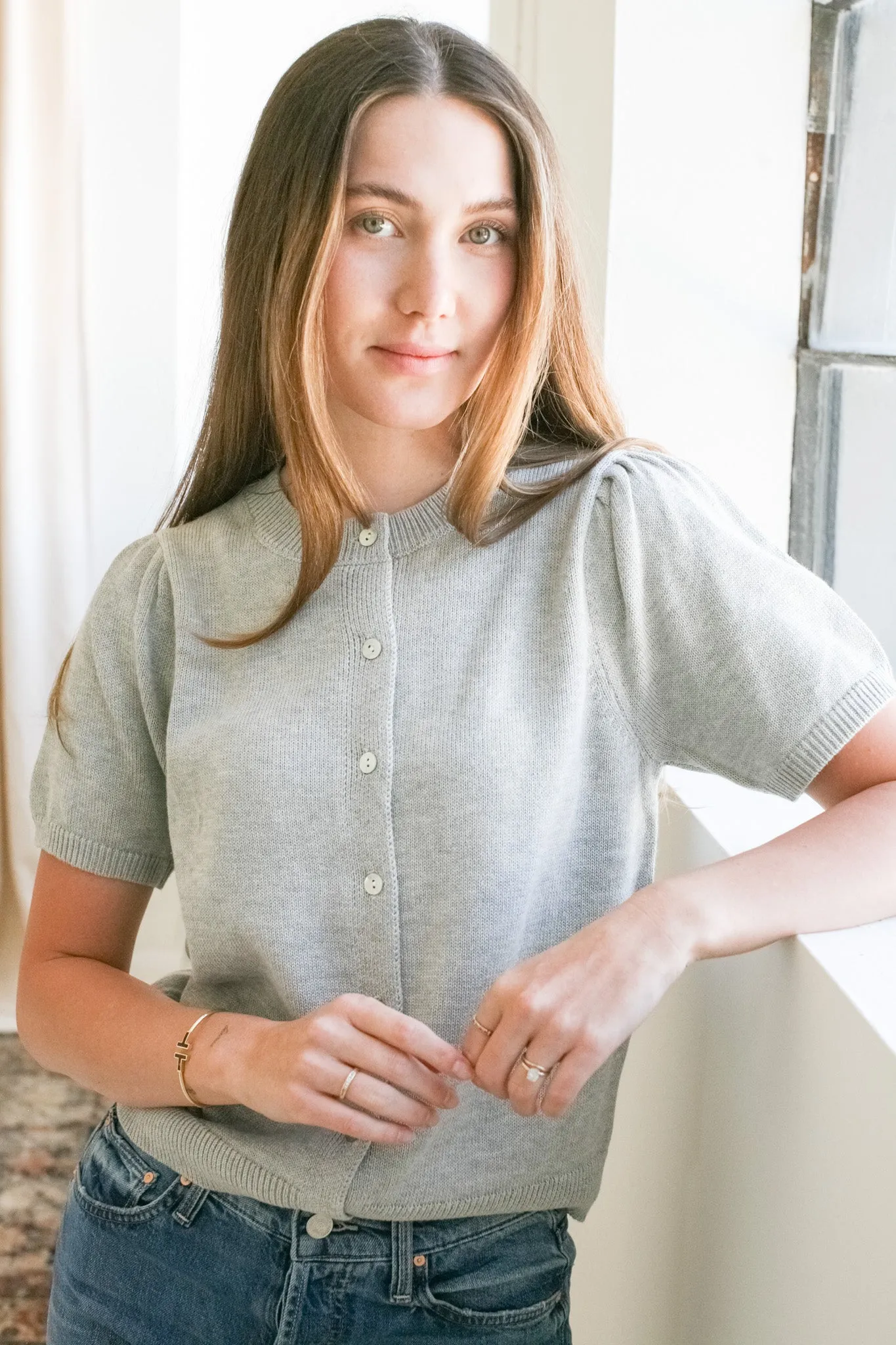 Sophia Knit Cardigan - Heather Grey Touch Light