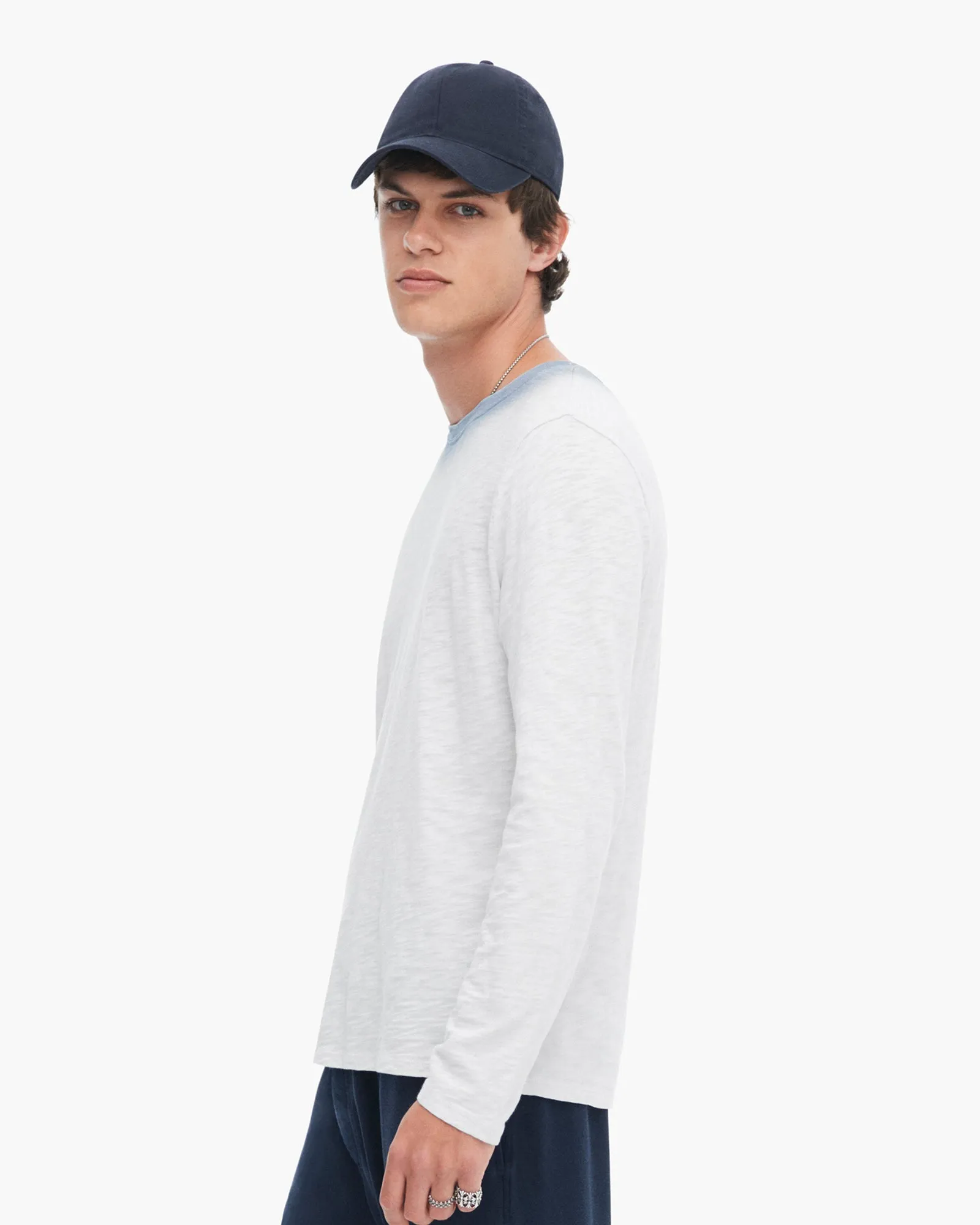 Spray Treatment Slub Jersey Destroyed Long Sleeve Crew Neck Tee - Silver-Wash Navy city breeze