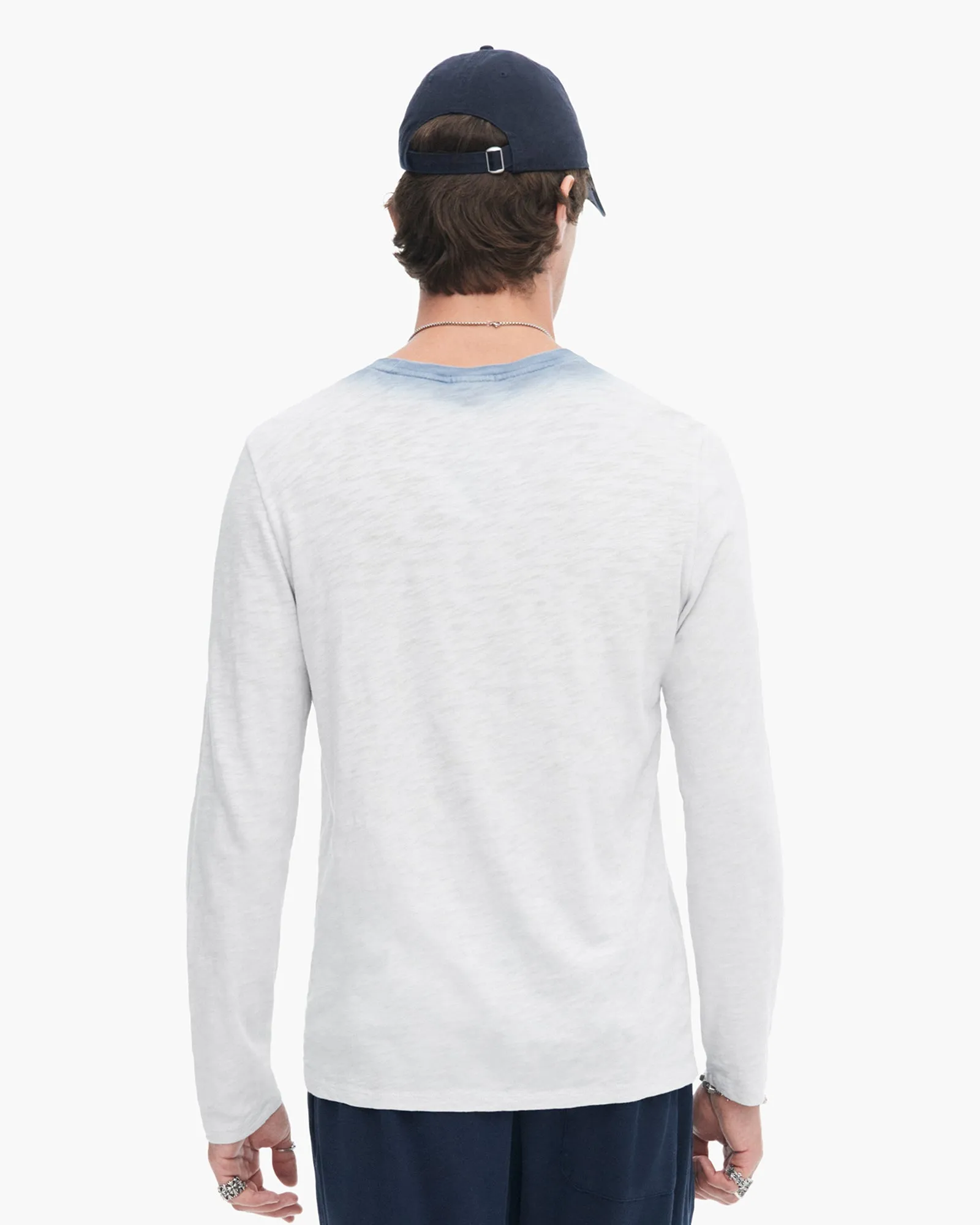 Spray Treatment Slub Jersey Destroyed Long Sleeve Crew Neck Tee - Silver-Wash Navy dream wear