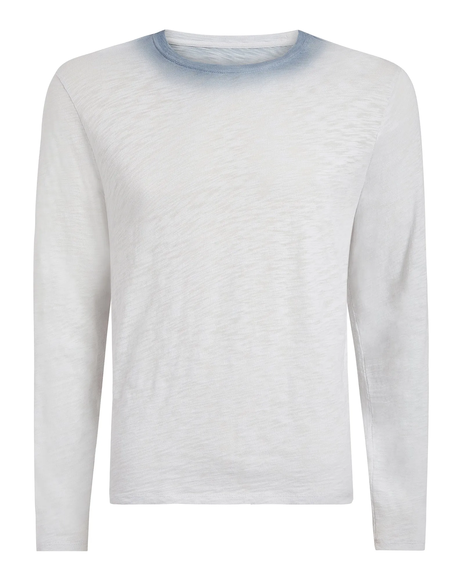 Spray Treatment Slub Jersey Destroyed Long Sleeve Crew Neck Tee - Silver-Wash Navy basic vibe