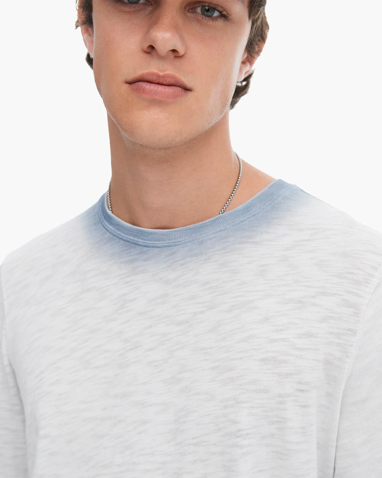 Spray Treatment Slub Jersey Destroyed Long Sleeve Crew Neck Tee - Silver-Wash Navy home vibe