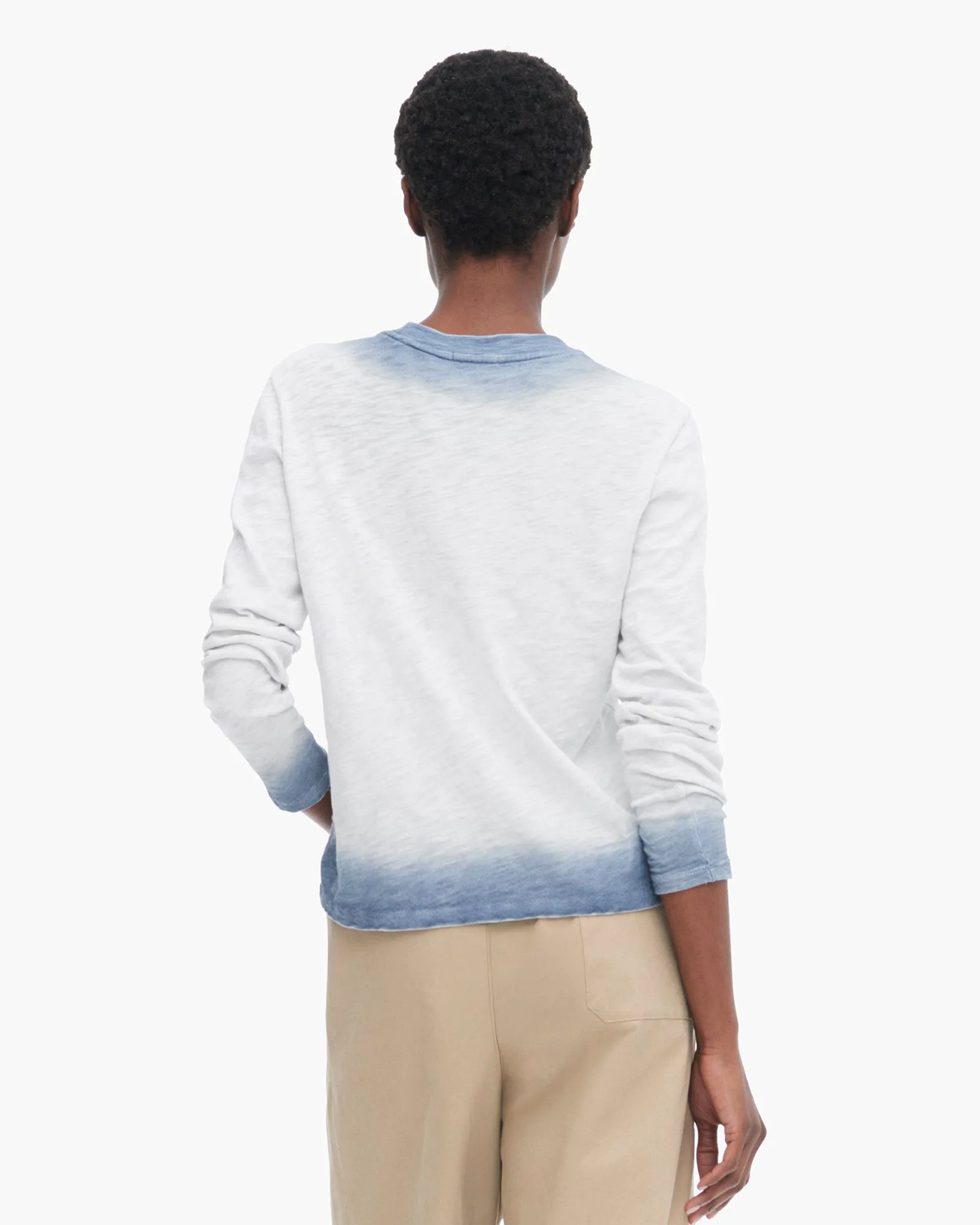 Spray Treatment Slub Jersey Long Sleeve Crewneck - Silver-Wash Navy art fusion
