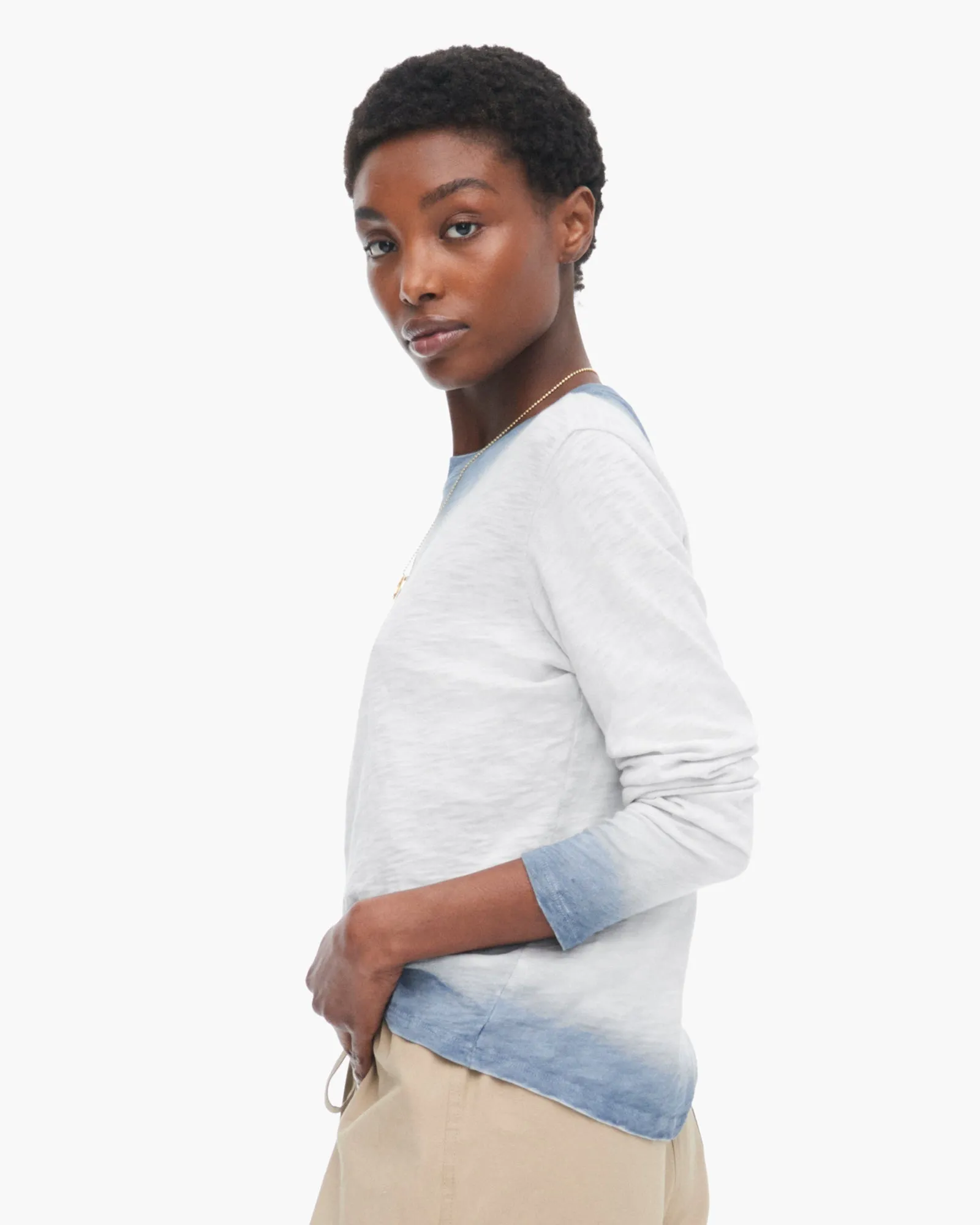 Spray Treatment Slub Jersey Long Sleeve Crewneck - Silver-Wash Navy fashion mood