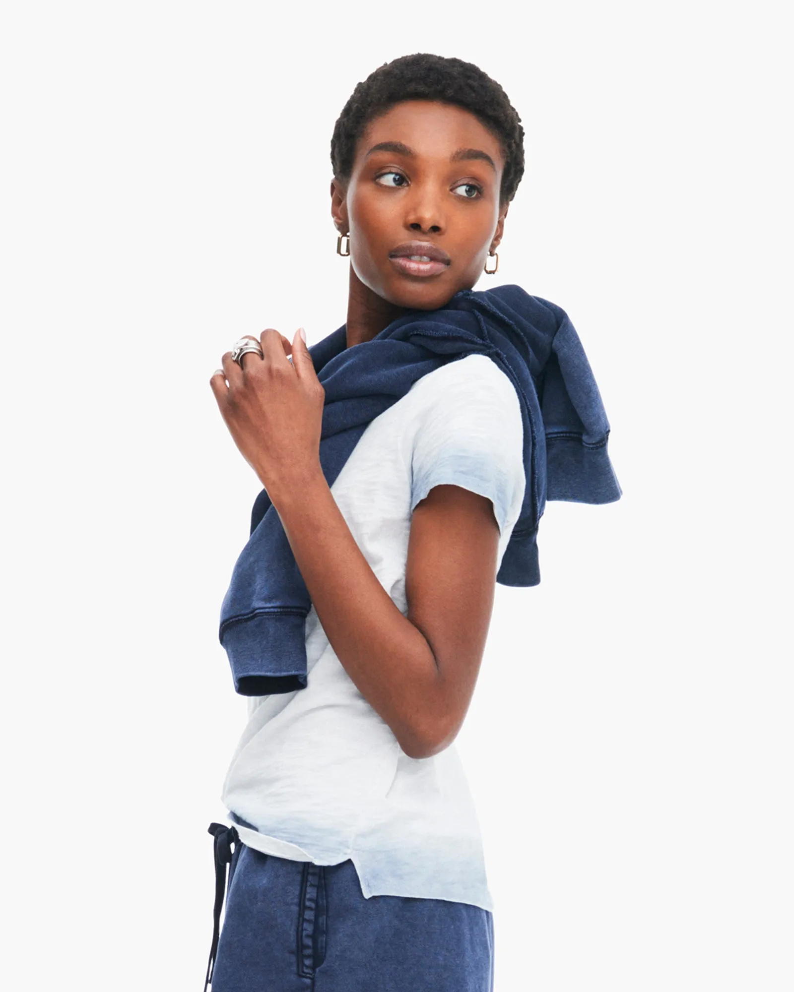 Spray Treatment Slub Jersey Schoolboy Tee - Silver-Wash Navy go-to pick