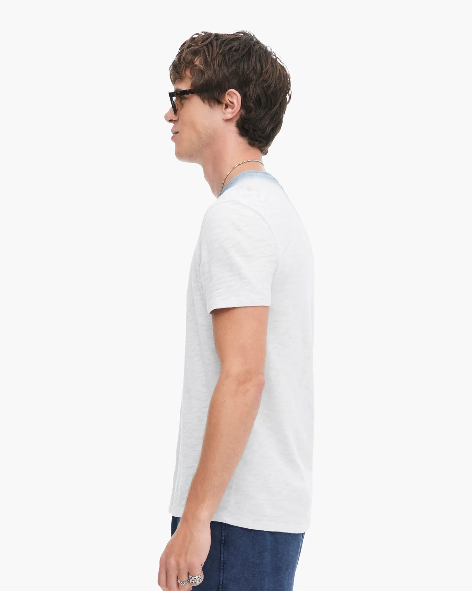 Spray Treatment Slub Jersey Short Sleeve Crew Neck Tee - Silver-Wash Navy breathable fit