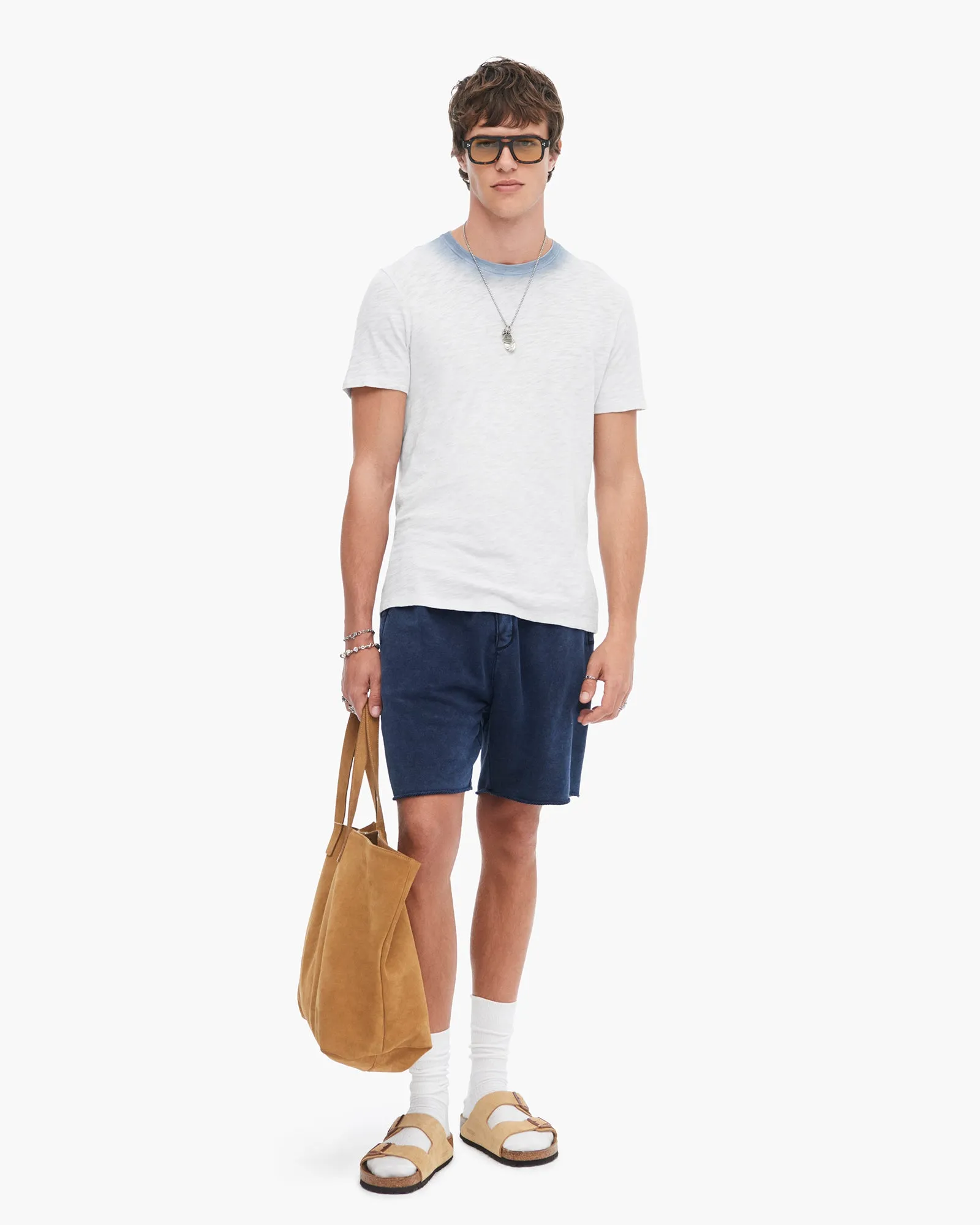 Spray Treatment Slub Jersey Short Sleeve Crew Neck Tee - Silver-Wash Navy casual trend