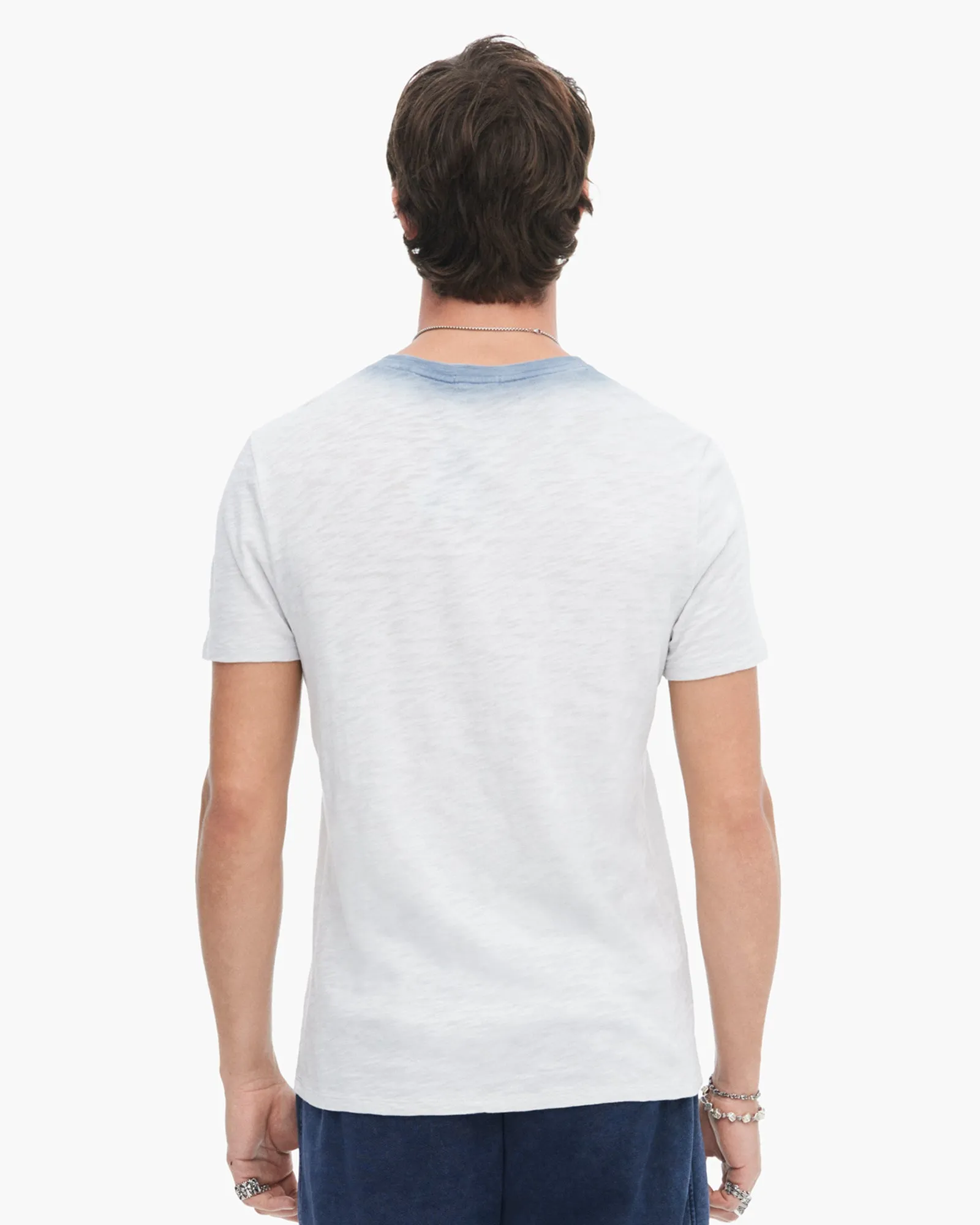 Spray Treatment Slub Jersey Short Sleeve Crew Neck Tee - Silver-Wash Navy street dream