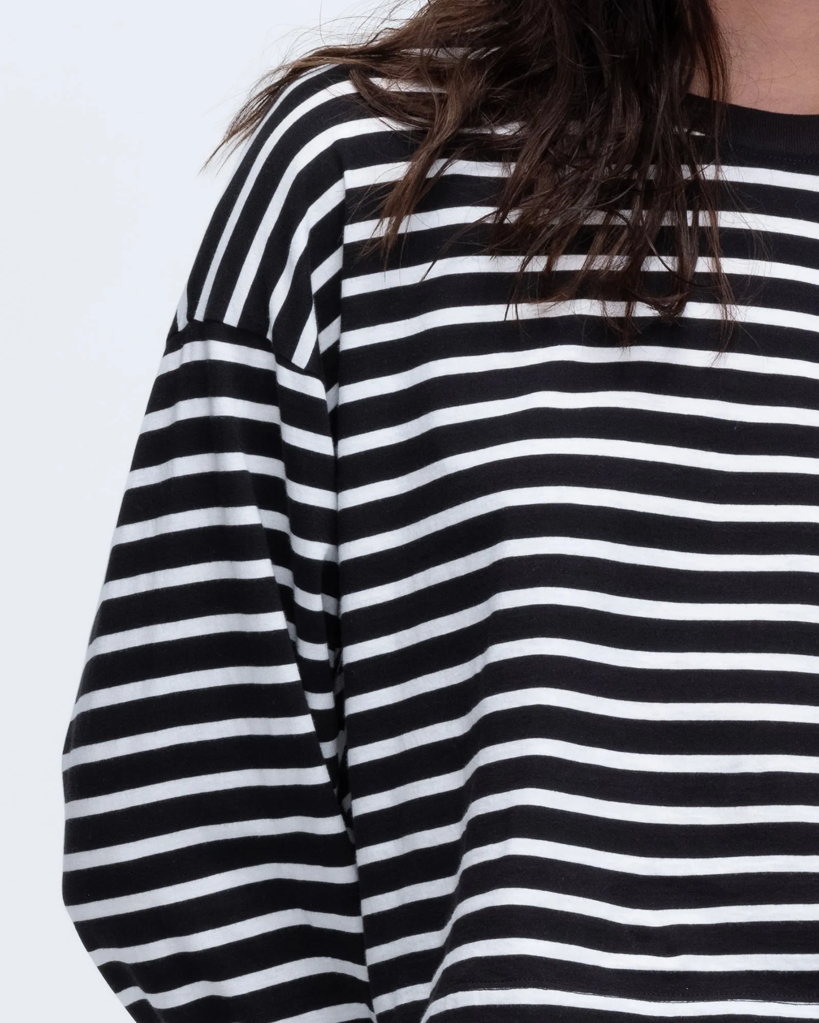 Stripe Classic Jersey Long Sleeve Crew Neck Boxy Tee - Black-White weekend look