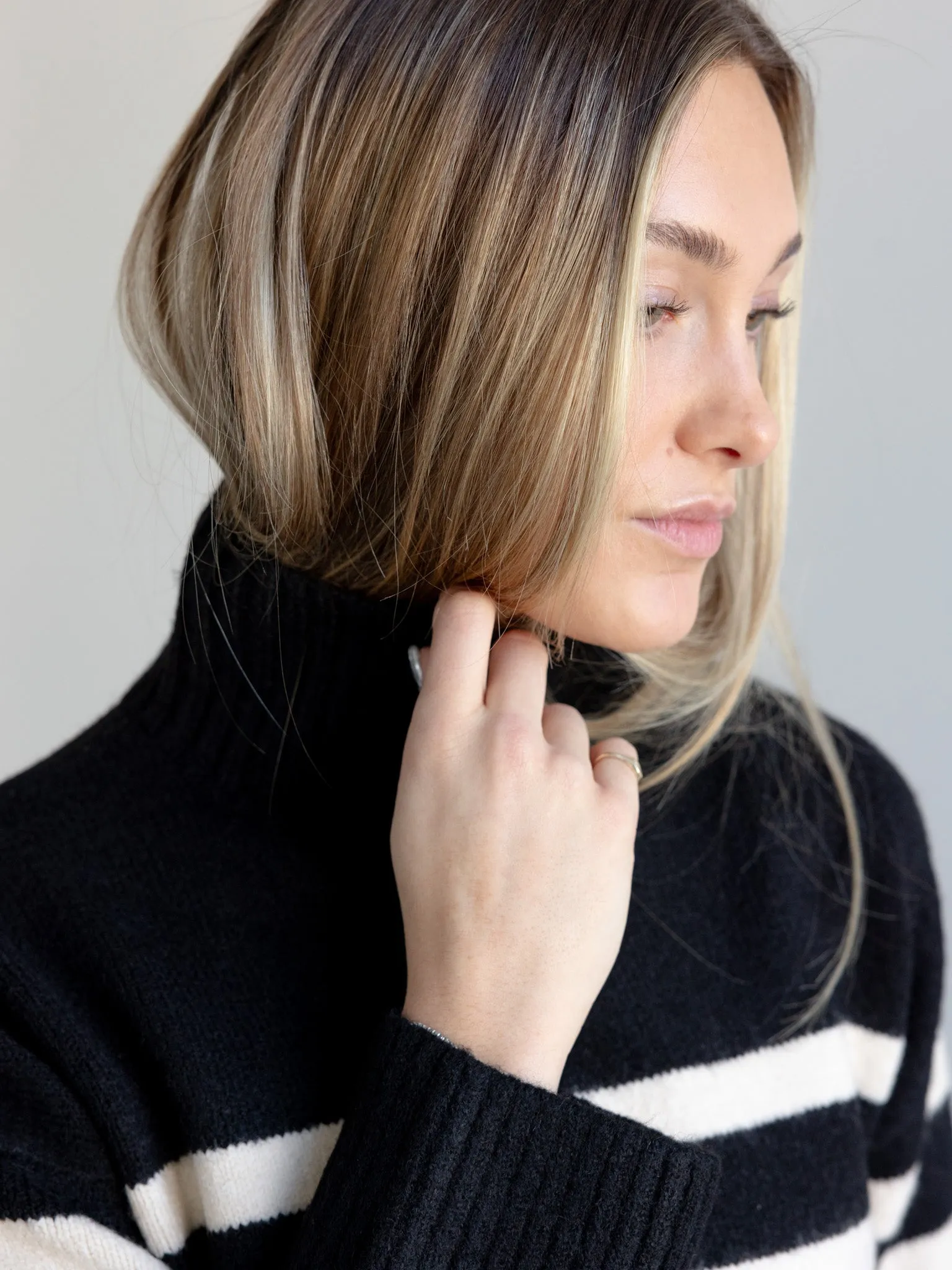 Stripe Turtle Neck Sweater Sky Blue