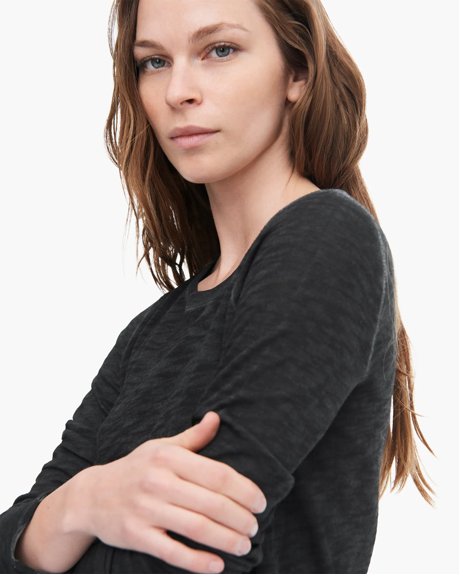 Sublime Wash Slub Jersey Long Sleeve Destroyed Crew - Black casual shift
