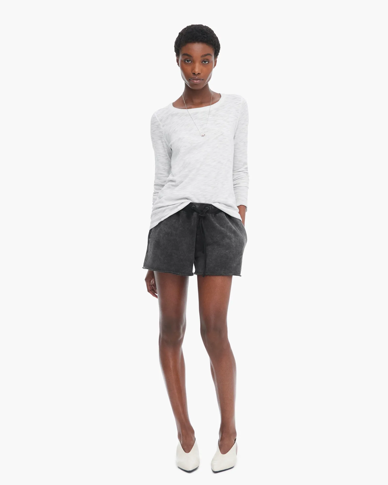 Sublime Wash Slub Jersey Long Sleeve Destroyed Crew - Silver loose vibe