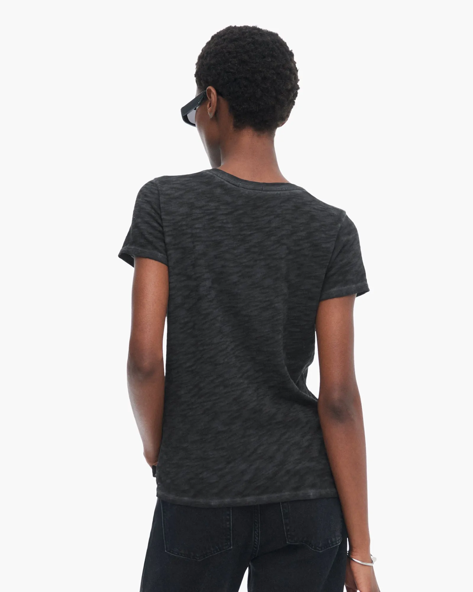 Sublime Wash Slub Jersey Schoolboy V-Neck Tee - Black clean comfort