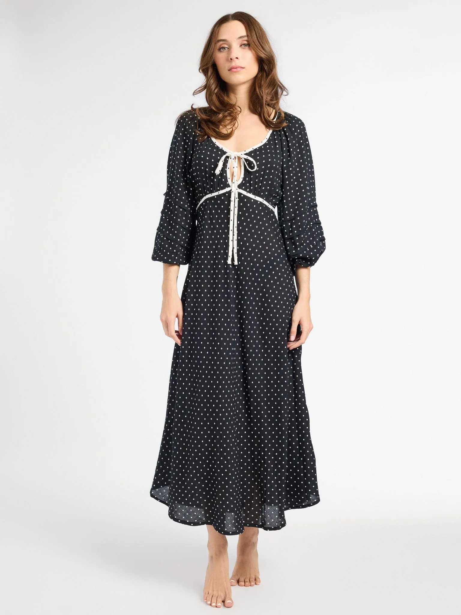 Suki Dress in Black & White Dot soft layers