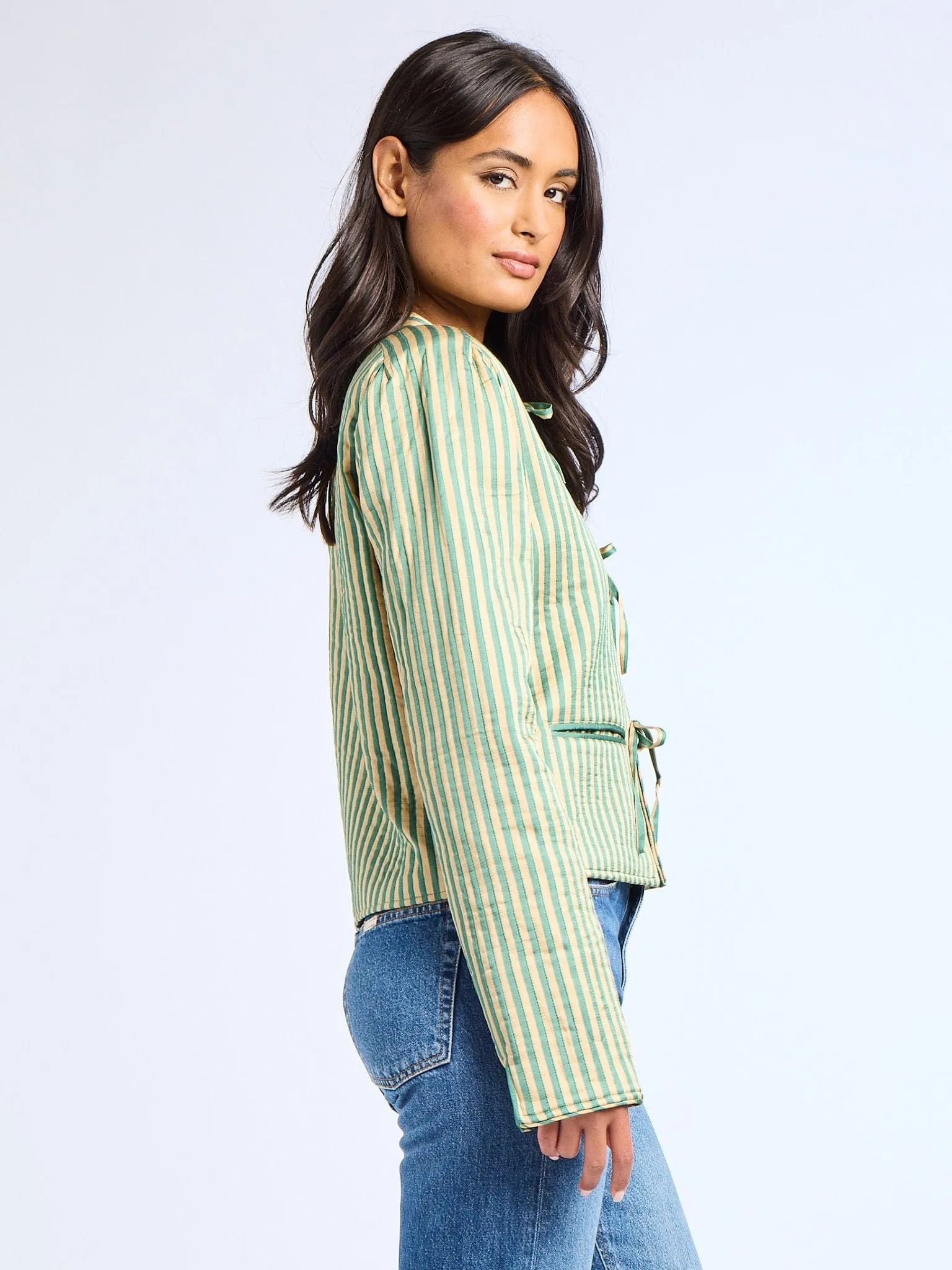 Sylvie Jacket in Almond & Green Stripe quiet force