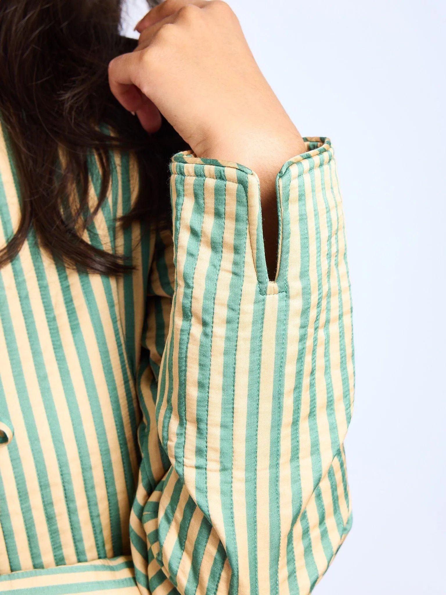 Sylvie Jacket in Almond & Green Stripe metro feel